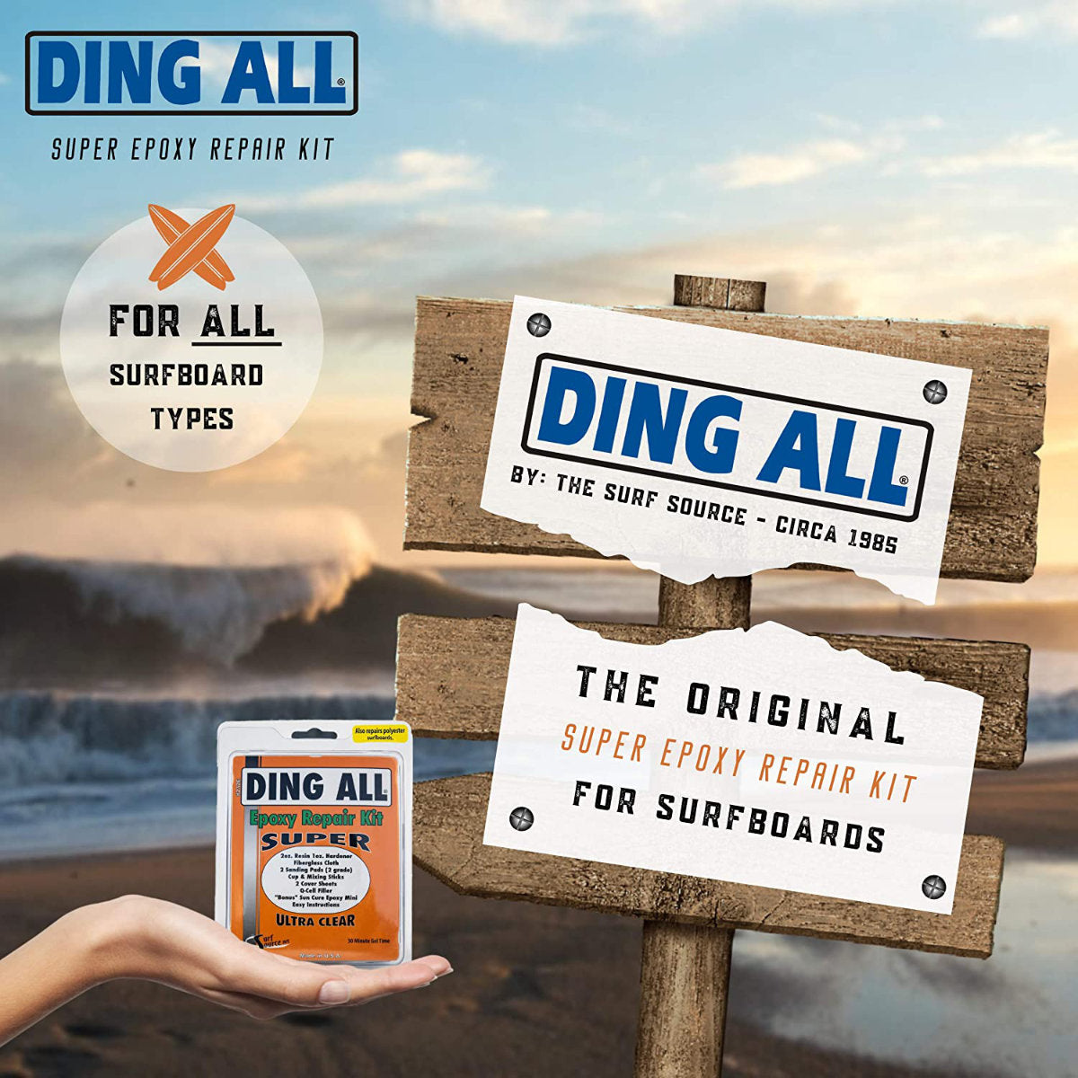 Ding All SUPER Epoxy Repair Kit - Professional Ding & Dent Repair Solution for Cars, Boats, Surfboards | Quick Fix for Auto Body, Marine & Sports Equipment