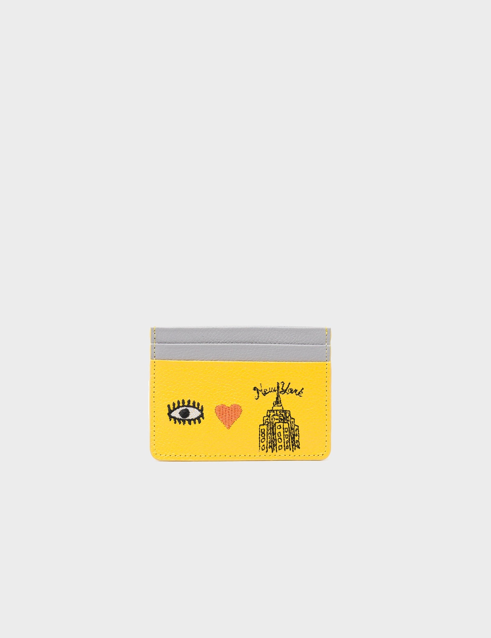 Filium Balloon Yellow Leather Cardholder with Eye Love New York Embroidery - Slim Wallet for Everyday Use, Travel & Gifts