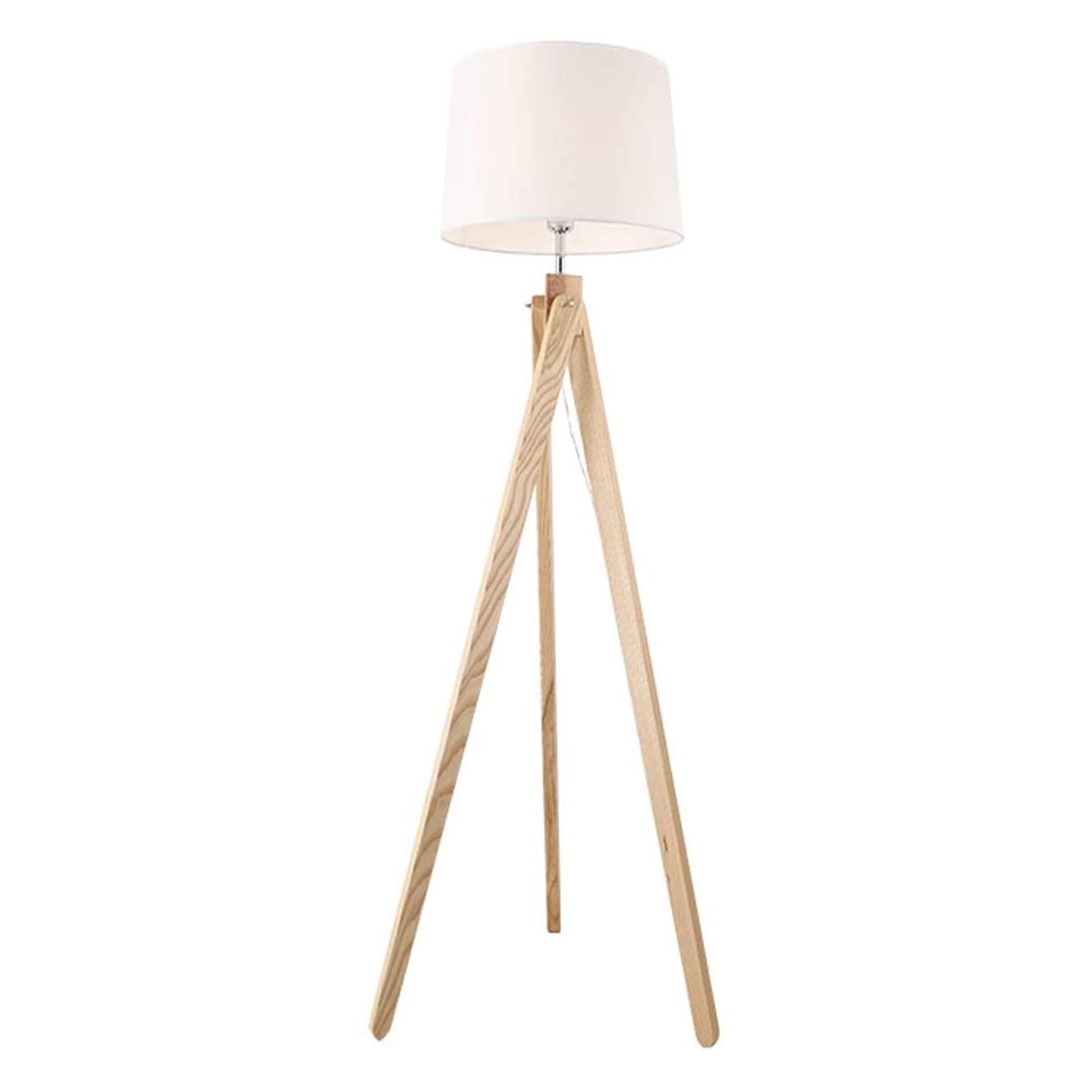 TOMYEUS Modern Tripod LED Floor Lamp with White Drum Shade & E27 Base - Wooden Standing Light for Living Room, Bedroom, Office - Bright Lighting for Reading, Relaxing & Home Decor