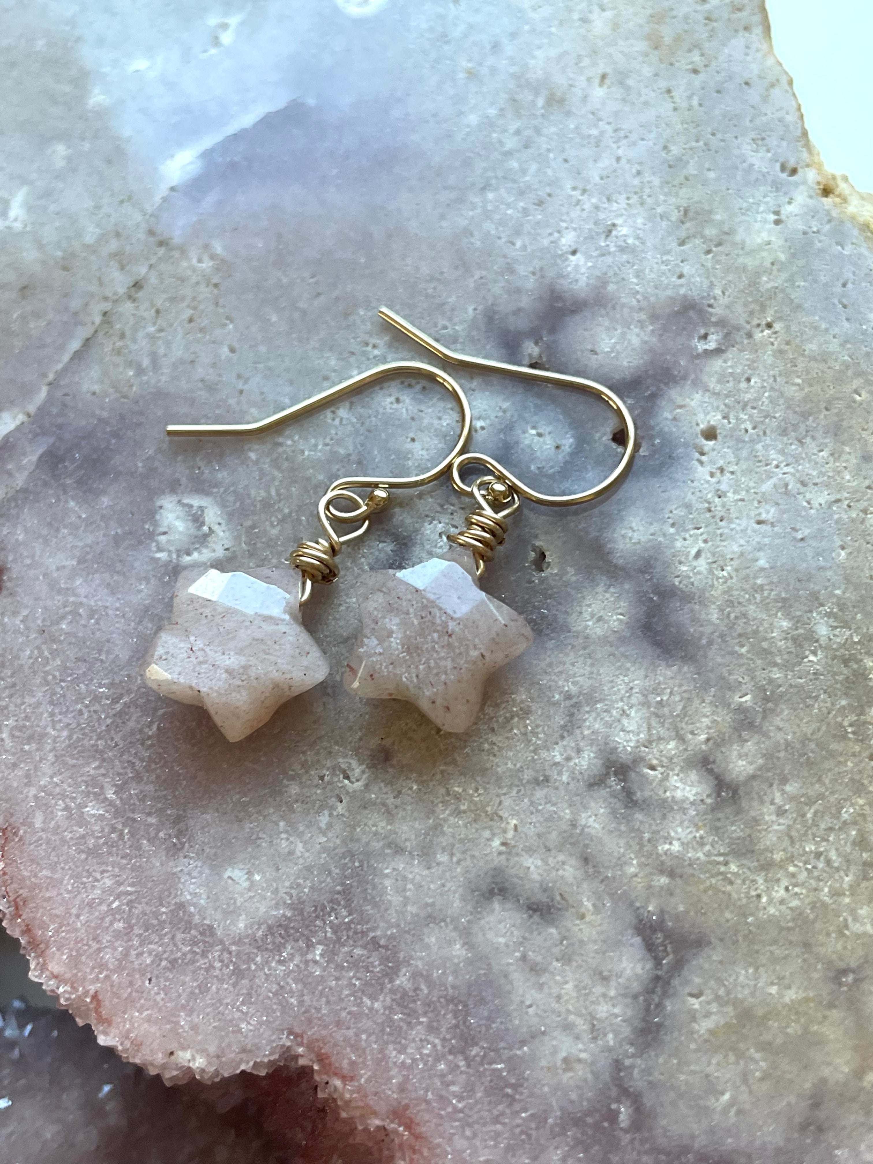 Peach Moonstone Star Earrings - Dainty Dangle Drop Earrings for Women | Perfect for Everyday Wear, Date Nights & Boho Jewelry Collection
