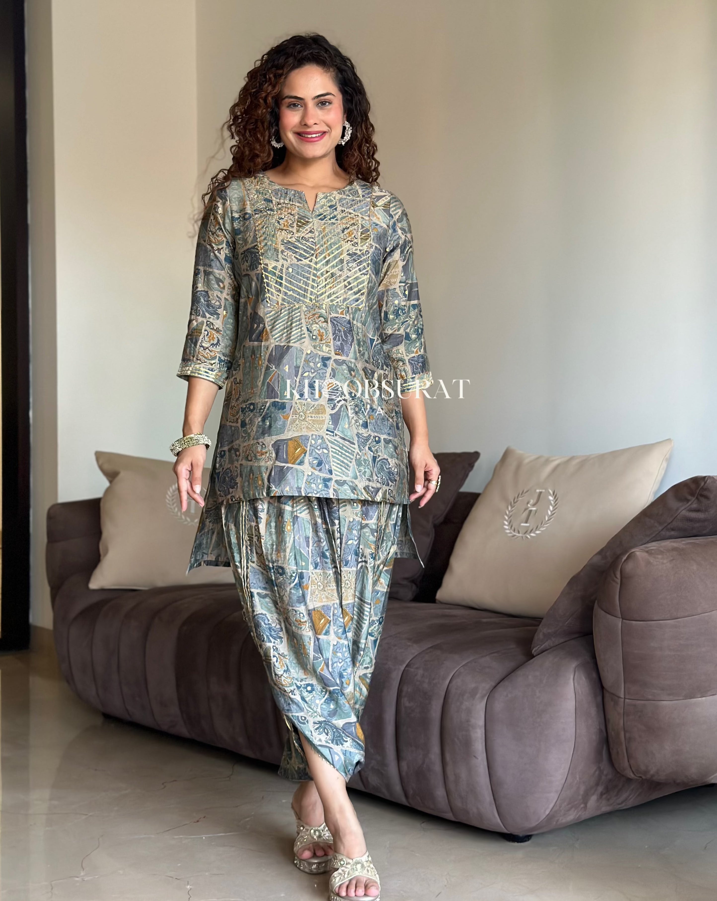 Lakshmi Grey Ethnic Festive Wear Coord Set for Women | Indian Traditional Outfit for Diwali, Weddings & Special Occasions