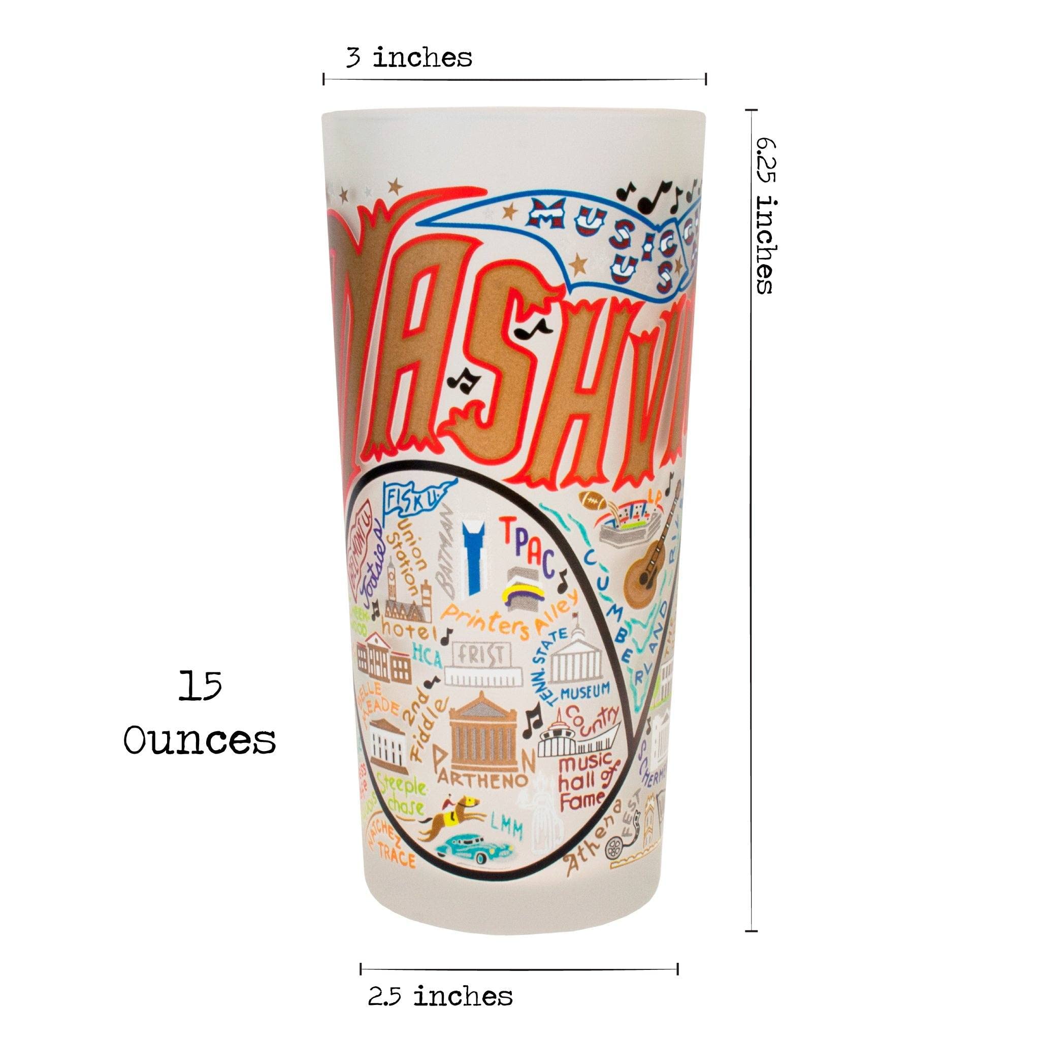 Nashville Frosted Glass Cup - 15oz Dishwasher Safe Tumbler for Kitchen, Bar & Office | Elegant Wedding Gift & Home Decor Drinking Glass by Catstudio