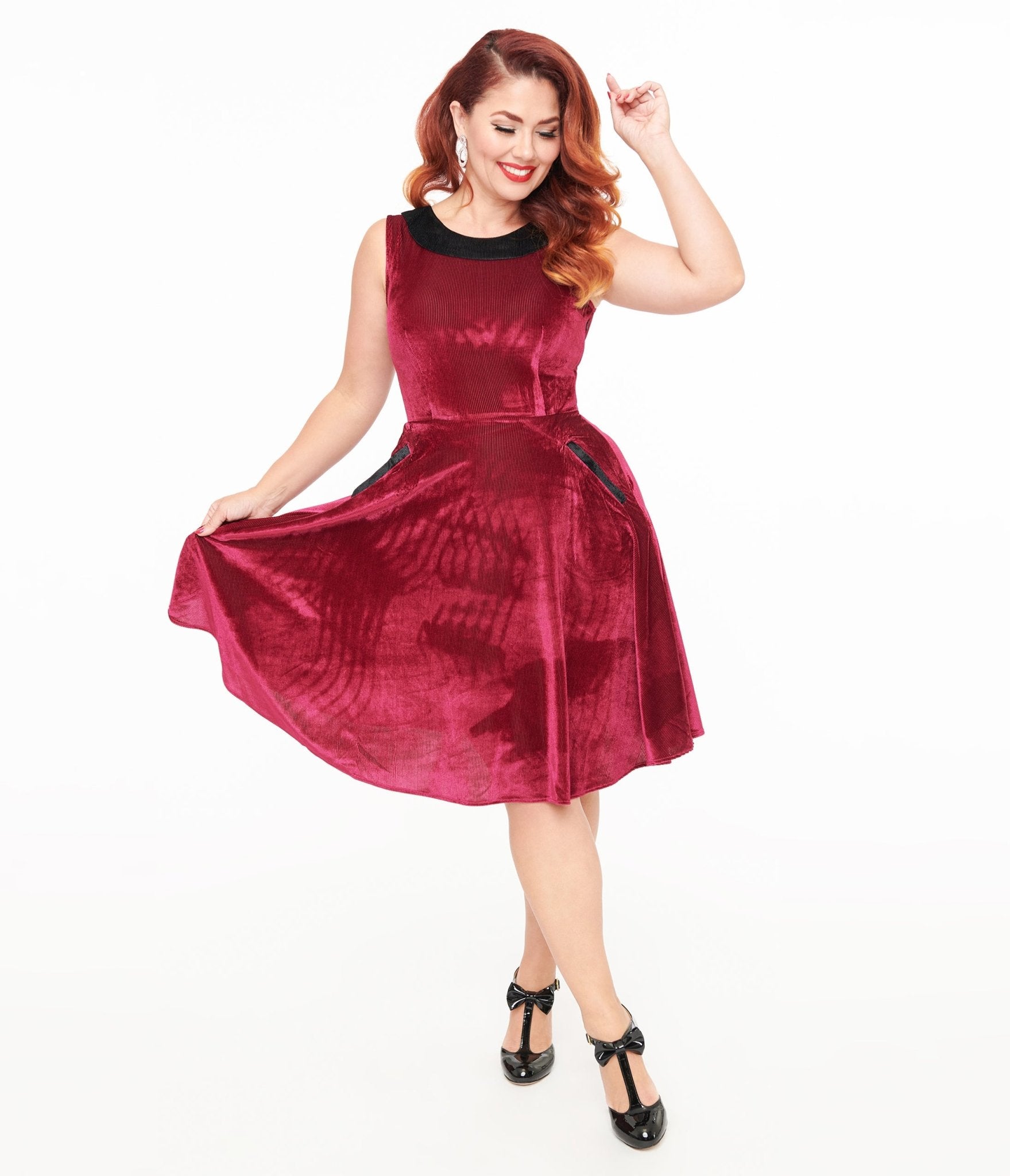 Vintage 1950s Orchid Bloom Berry Velvet Kurt Roy Fit & Flare Dress - Retro Cocktail Party & Wedding Guest Dress
