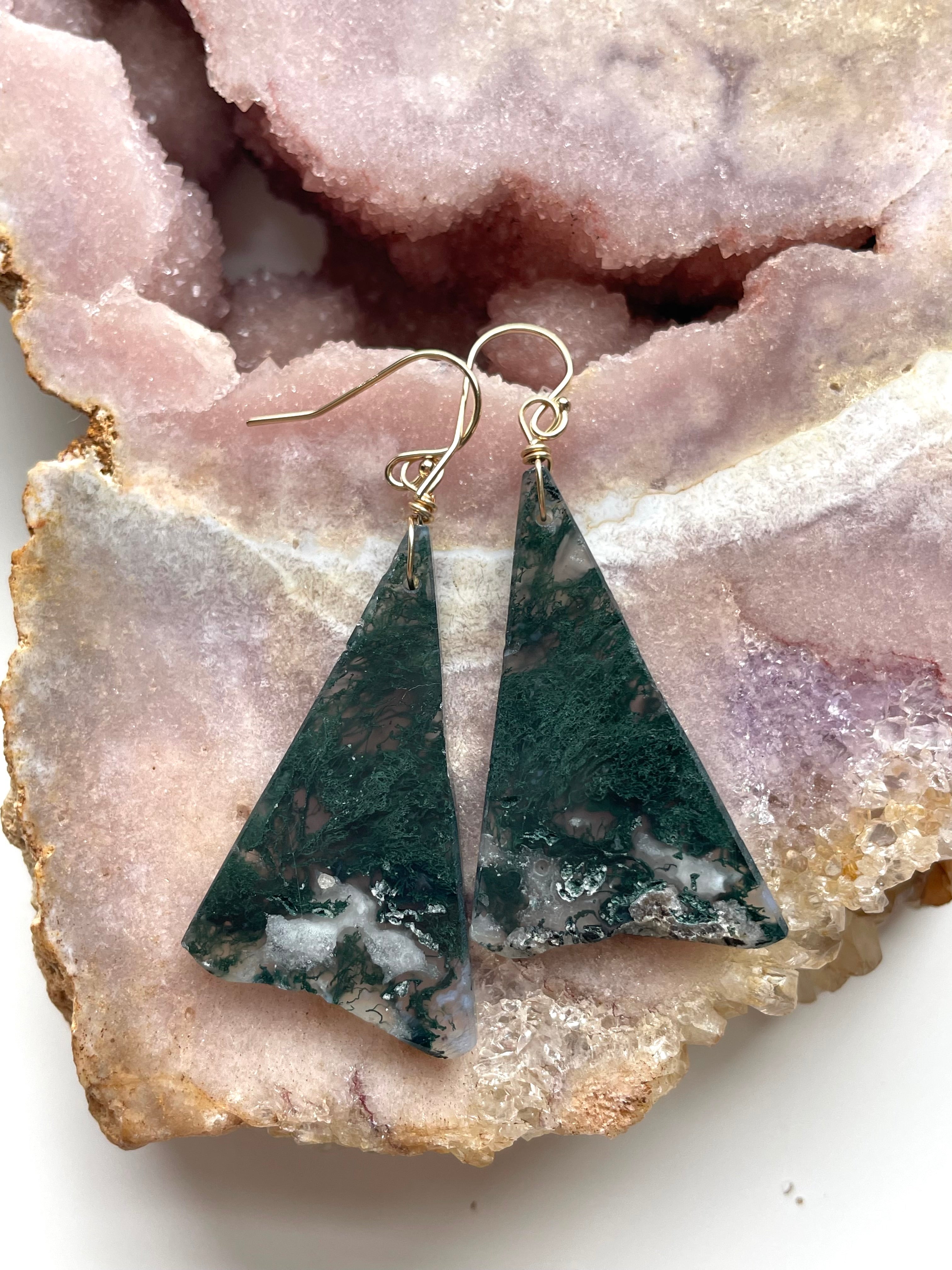 Elegant Moss Agate Dangle Earrings in Gold Fill – Perfect for Weddings, Parties & Everyday Wear