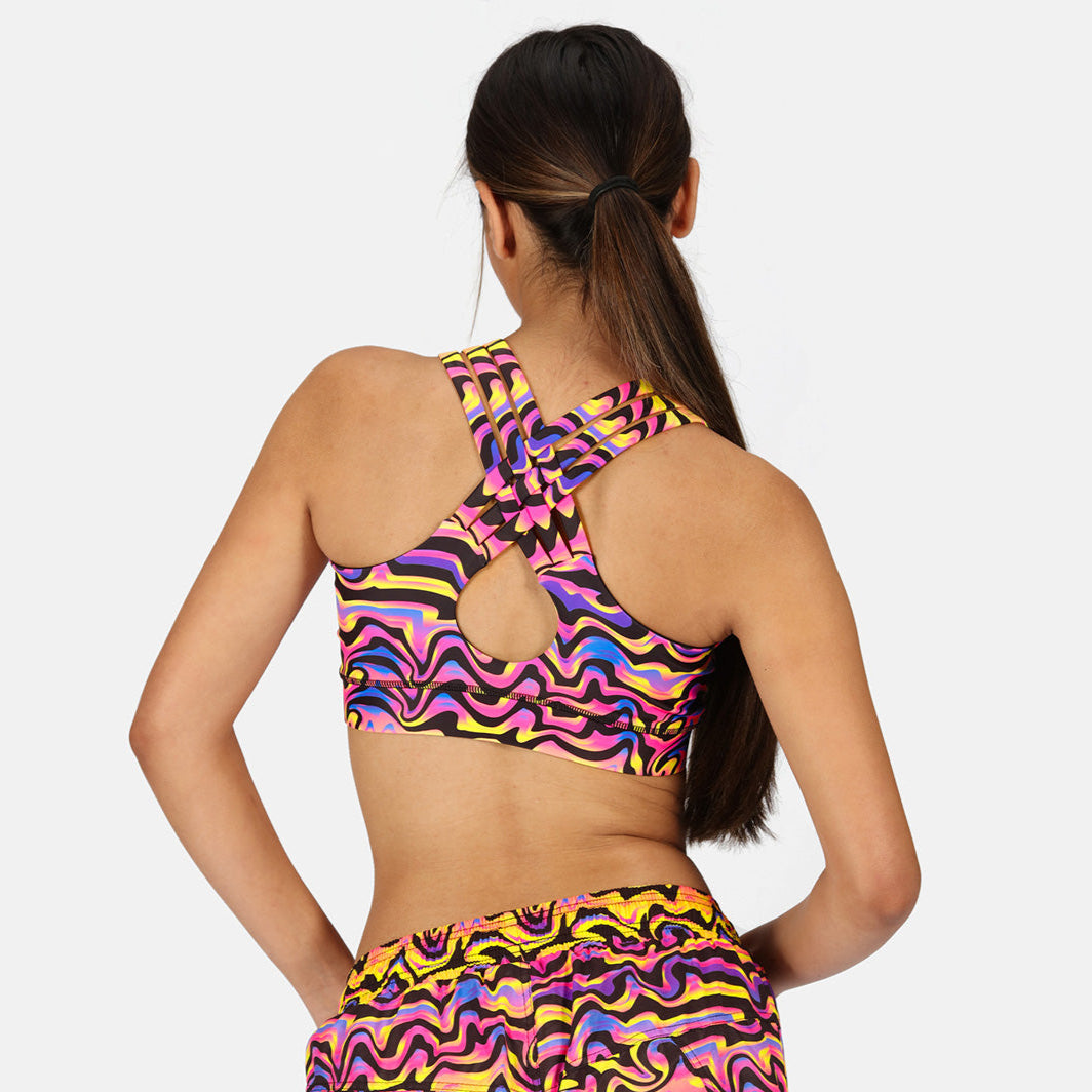 Coral Waves Cross Back Bra - Women's Supportive Yoga Sports Bra for Workout, Running, Gym & Activewear - Comfortable & Breathable Fitness Top