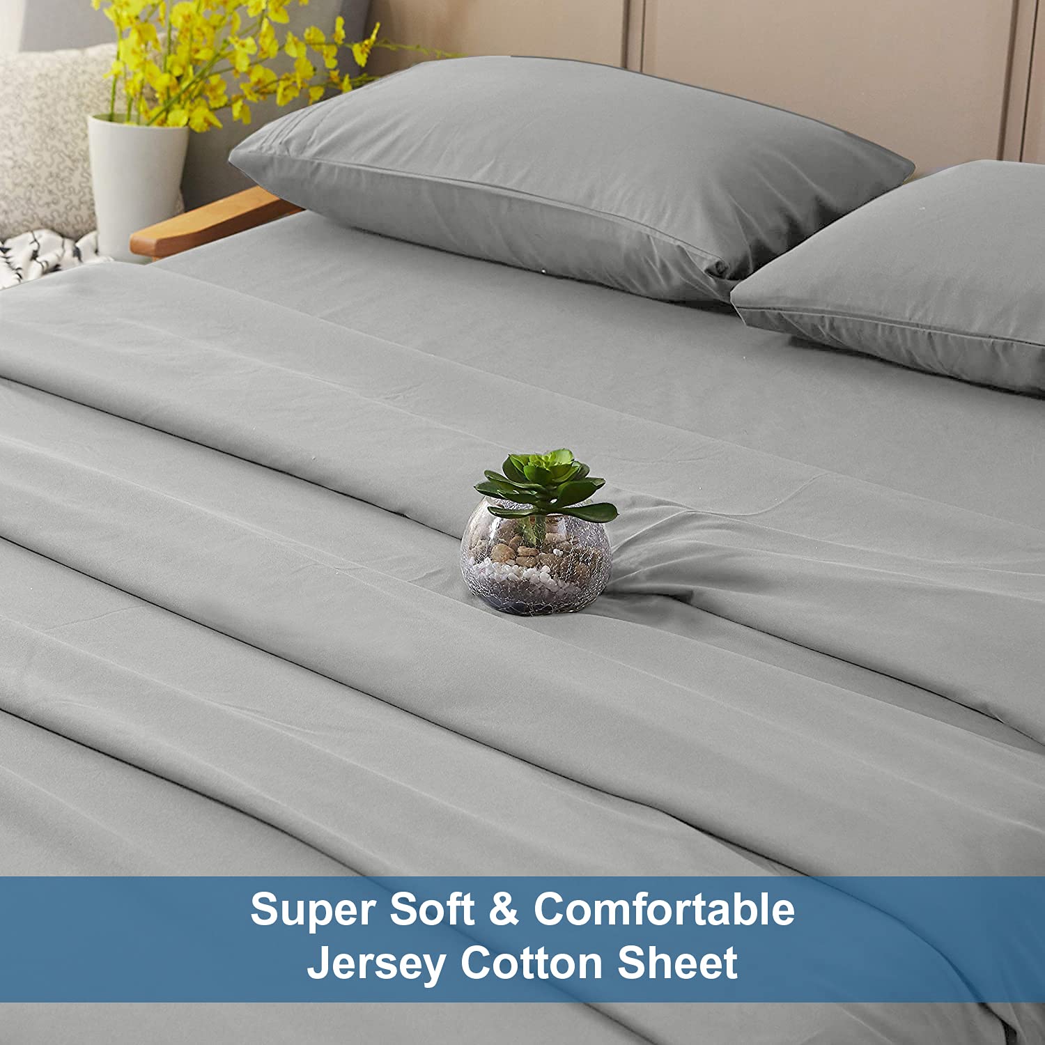 DAN RIVER Queen Jersey Sheet Set - 100% Cotton Luxury Bed Sheets | Ultra Soft T-Shirt Material | All Season Comfort | Deep Pocket Fits Mattress Up to 16