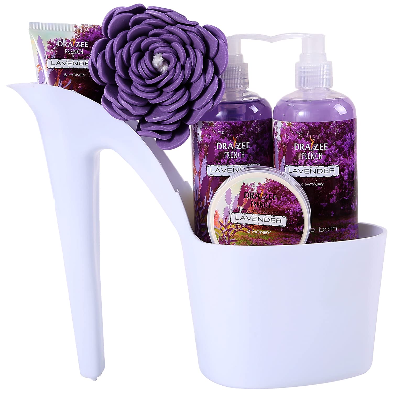Luxury Spa Gift Set for Mom - 4 Floral Scents (Rose, Lavender, Coconut, British Rose) with Shower Gel, Bubble Bath, Body Butter & Lotion | Perfect Mother's Day Gift Basket by Draizee | Relaxing Bath & Self-Care Essentials