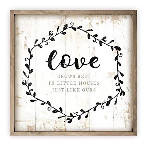 Love Grows Best In Little Houses - 12x12 Framed Wood Farmhouse Wall Decor with Hanging Hardware - Perfect for Living Room, Bedroom, Nursery & Rustic Home Decor