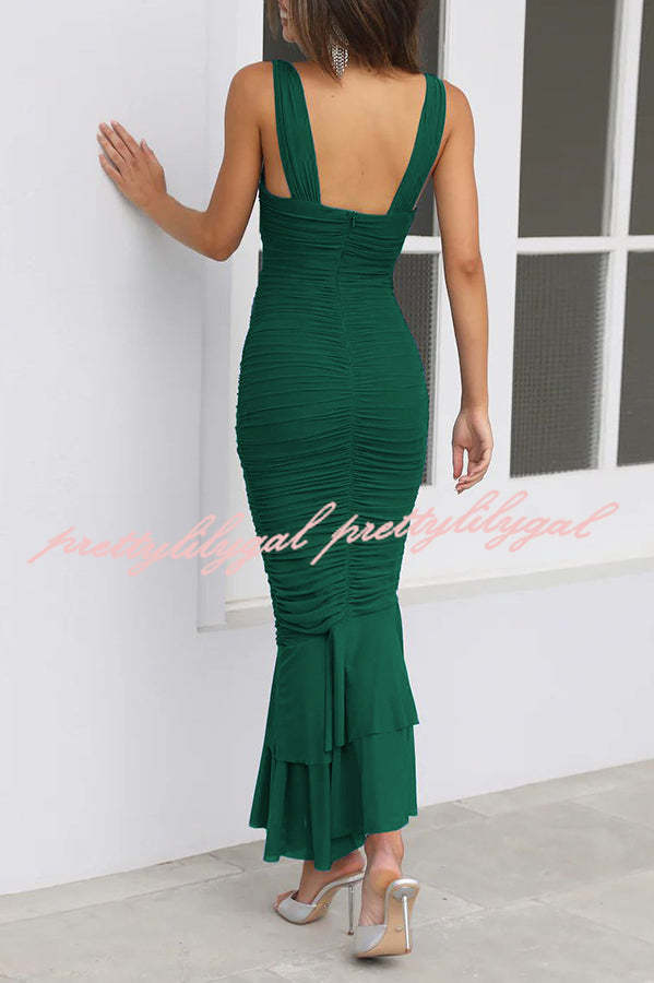 Elegant Solid Color High Waist Pleated Mermaid Dress for Women | Formal Evening Gown & Party Wear | Perfect for Weddings, Prom, Cocktail Parties