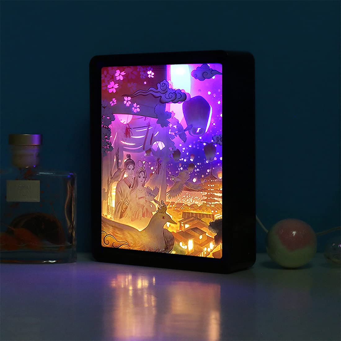 3D LED Papercut Light Box - Romantic Night Light with USB Power, Perfect Gift for Couples & Lovers - Create Cozy Bedroom Ambience for Date Nights & Anniversaries (Gold)