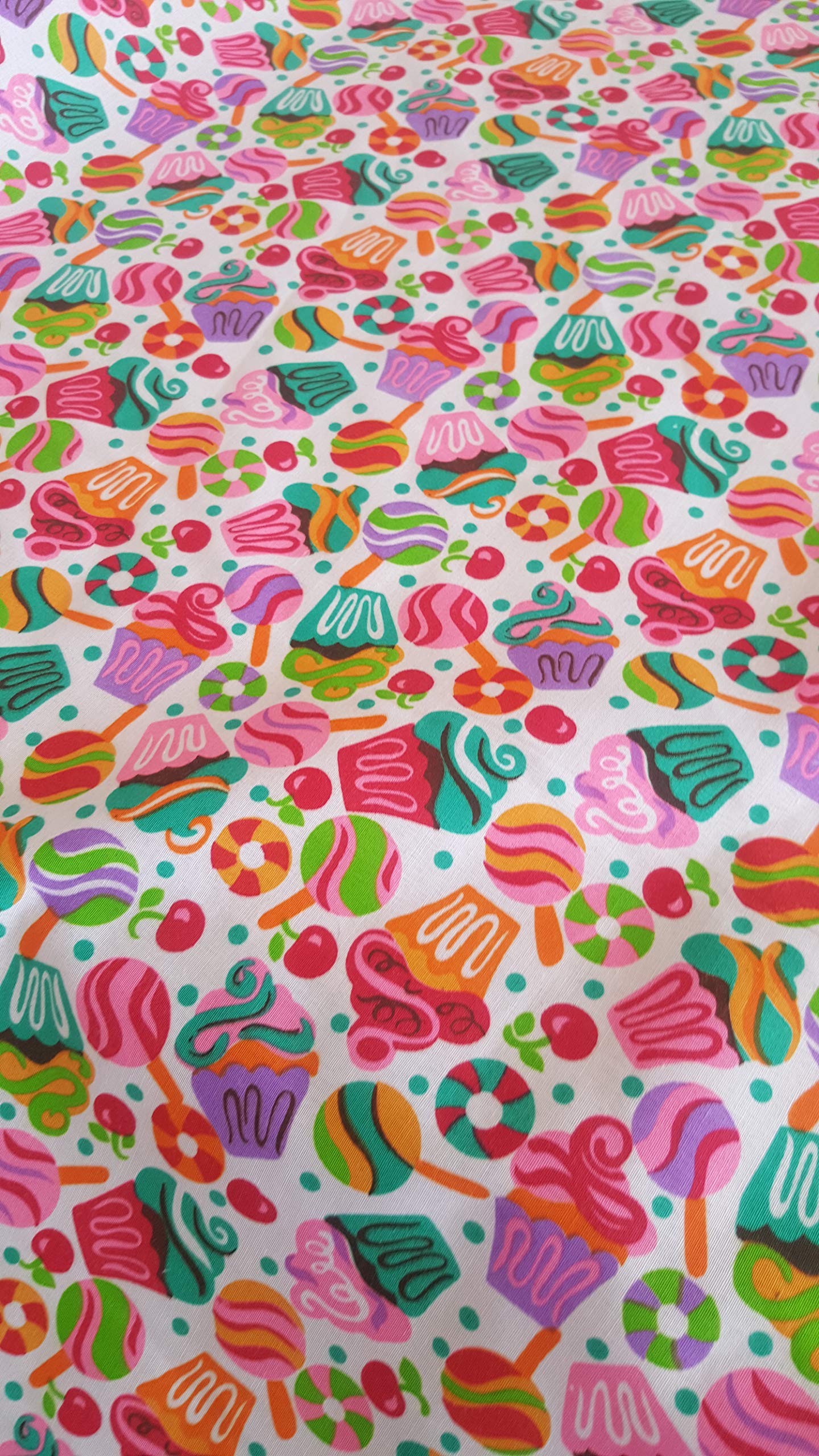 Cupcakes & Lollipops Poly Cotton Fabric by The Yard - 10 Yards of Colorful Party Fabric for Birthday Decorations, School Events, Tablecloths, Kids Room Curtains & DIY Craft Projects