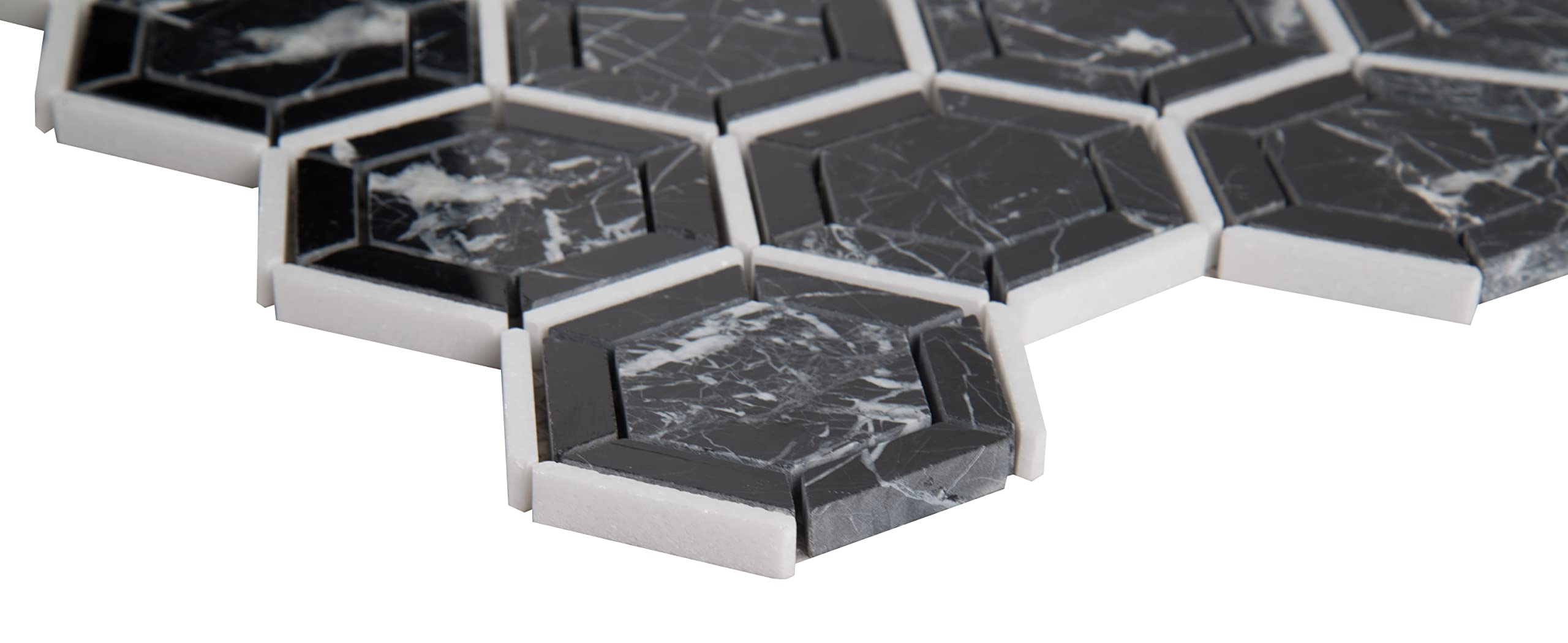 MSI Hexagono Nero 13.25 x 11.5 Inch Geometric Polished Marble Mesh-Mounted Mosaic Wall Tile - Black & White Hexagon Tile for Bathroom, Kitchen Backsplash, Flooring, and Countertops | Perfect for Modern Home Decor and Commercial Spaces