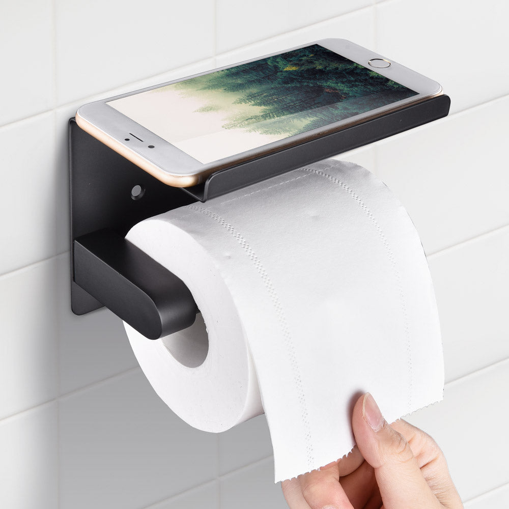 Stainless Steel Wall Mounted Toilet Paper Holder with Shelf - Bathroom Storage Organizer for Modern Homes