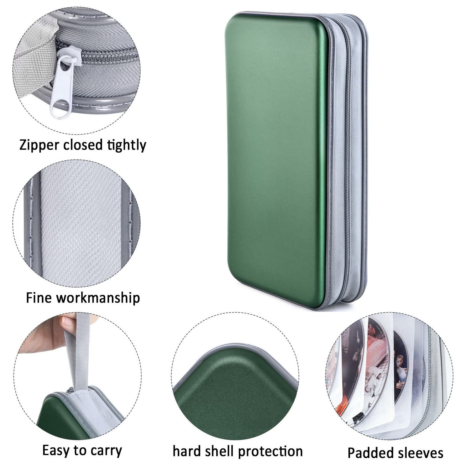 Bivisen 96 Capacity CD DVD Case Holder - Dark Green Storage Binder Organizer for Car, Home & Travel | Portable CD/DVD Wallet Book for Music, Movies & Data Discs | Perfect for Road Trips, Office & Media Collections