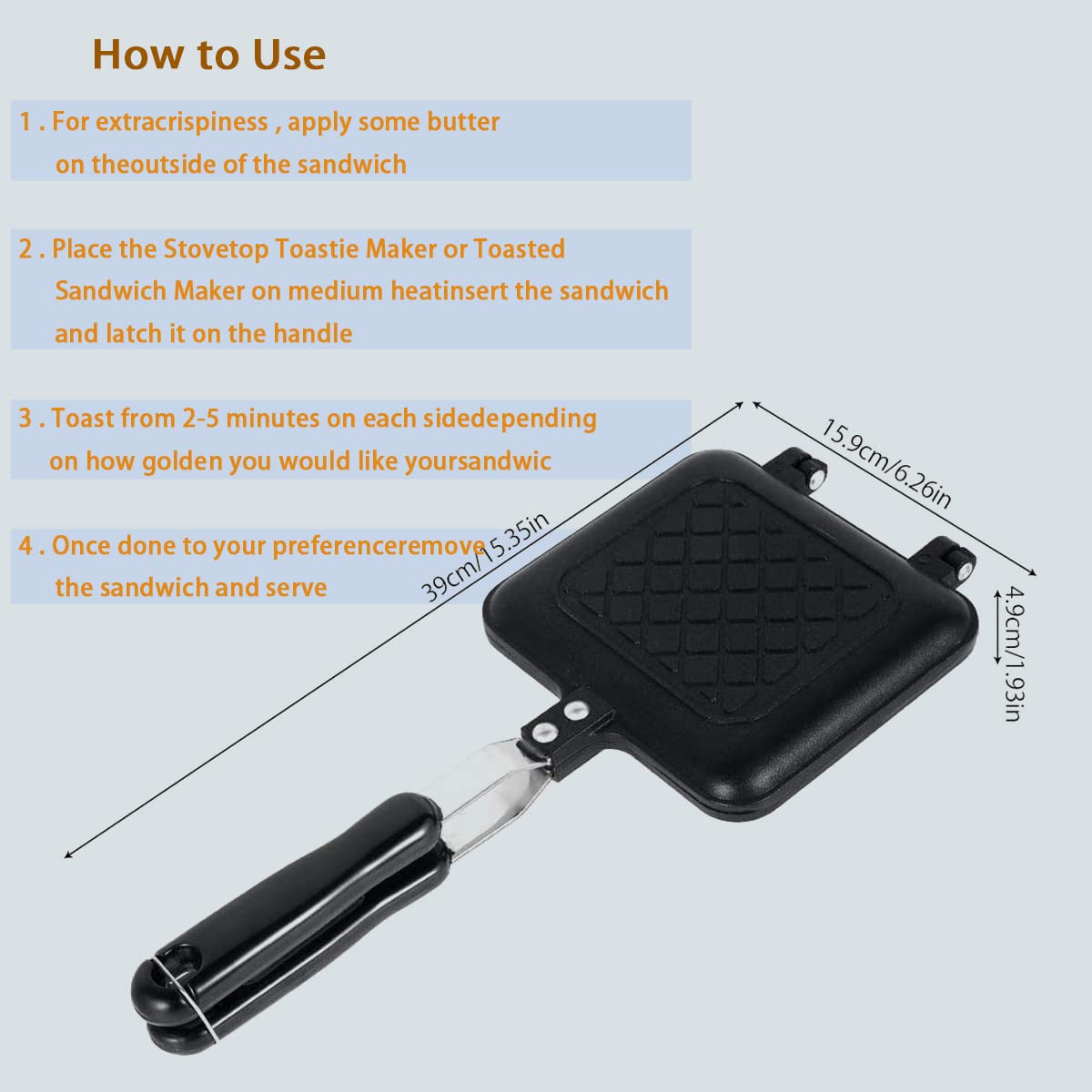 Non-Stick Double Sided Camping Toastie Maker - Stovetop Sandwich Grill with Heat-Resistant Handles for Home, Outdoors & Camping - Perfect for Picnics, RV Trips and Backpacking Adventures