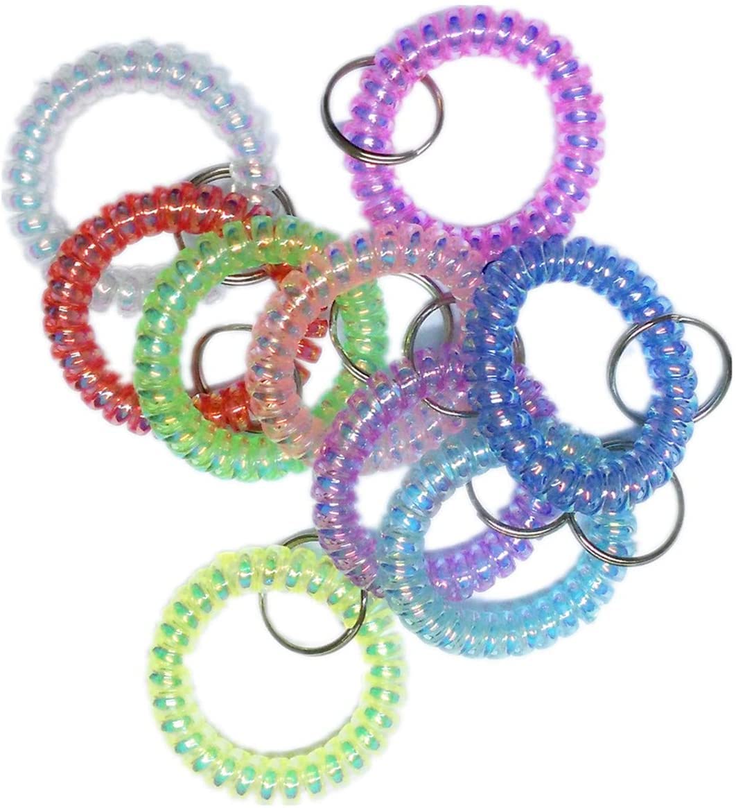 Iridescent Spiral Stretch Keychain Bracelet - 5 Pack, Spring Coil Wristband for Keys, Rings & Accessories - Perfect for Organizing Keys, Jewelry & Small Items at Home, Office or Travel