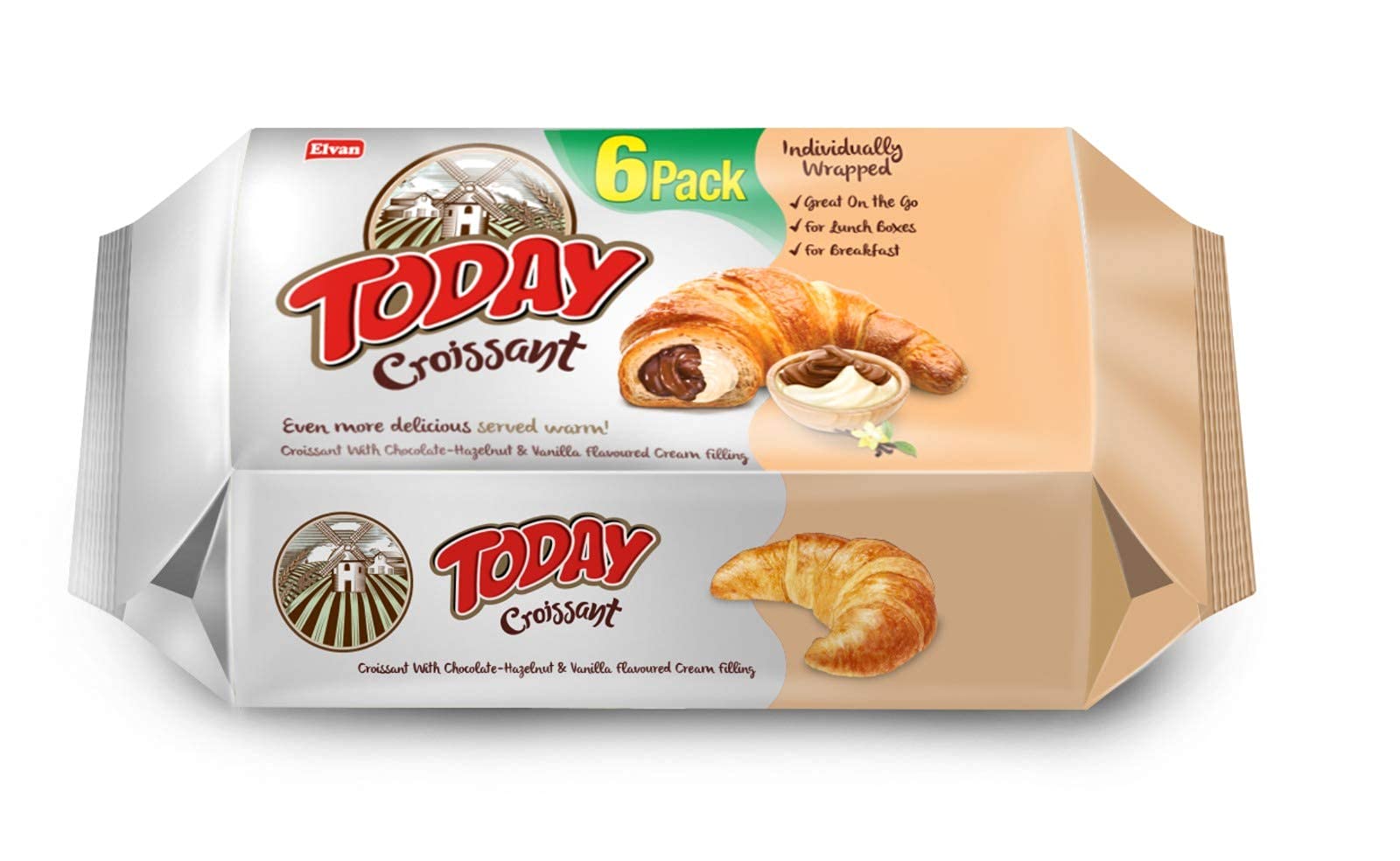 Elvan Today Chocolate & Vanilla Croissants (6 Pack) - Individually Wrapped, Buttery Soft Breakfast Pastries | Ready to Eat, Perfect for Breakfast, Lunchbox Snacks, Office Treats & Afternoon Tea