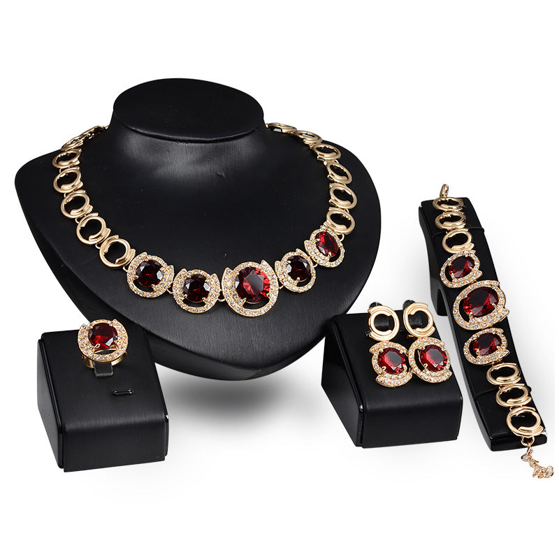 Gold Jewelry Set with Blue Gemstones - Elegant 4-Piece Wedding & Banquet Jewelry for Women | Perfect for Bridal, Evening Parties & Special Occasions
