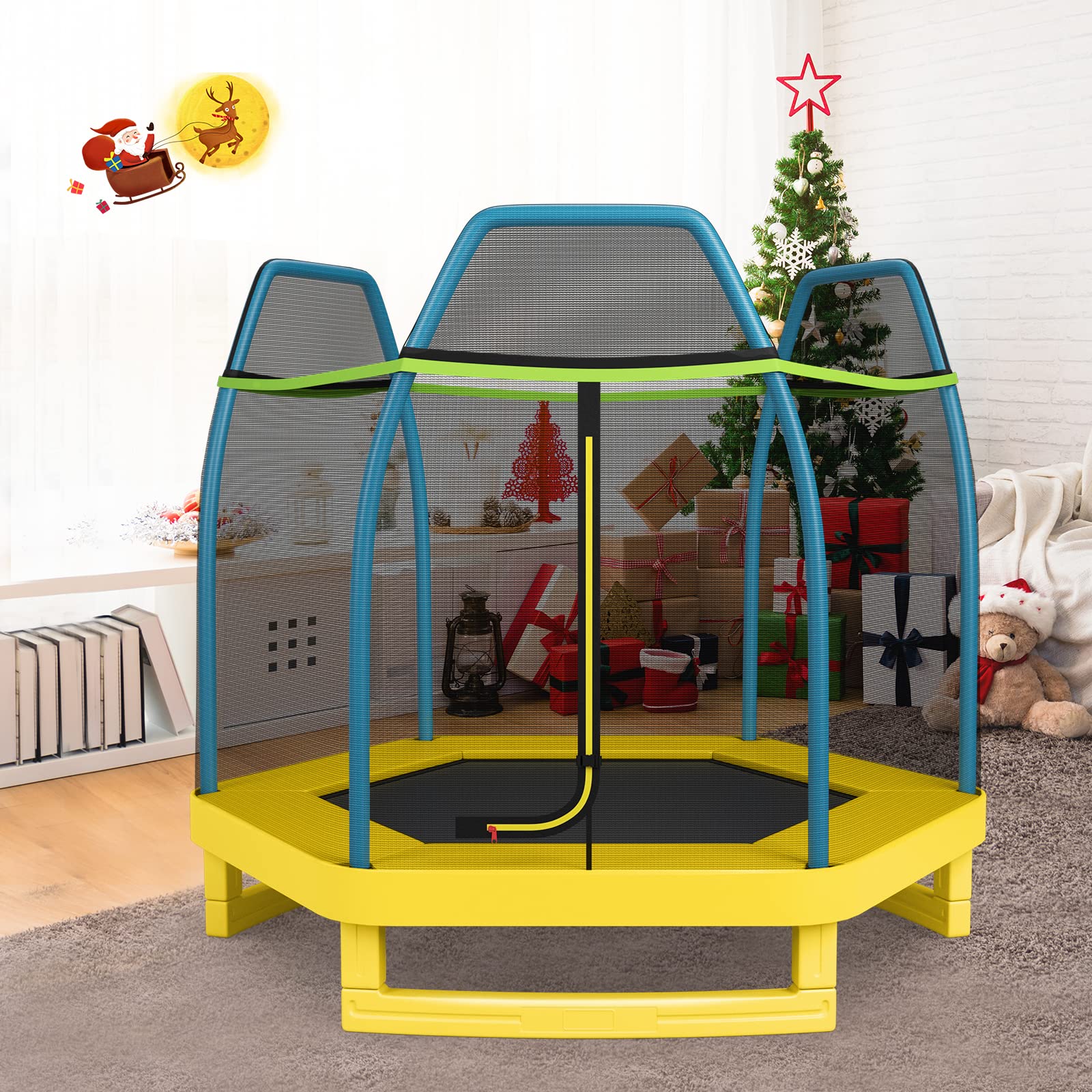 Giantex 7 Ft Trampoline for Kids with Safety Net - Heavy Duty Steel Frame Toddler Trampoline for Indoor & Outdoor Use - Perfect Gift for Boys & Girls Ages 3-8 - Backyard, Playroom, Birthday Party Fun