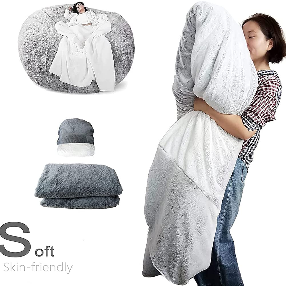 7ft Giant Fur Bean Bag Chair for Adults - Ultra Soft & Comfy Oversized Bean Bag Cover Only - Perfect for Living Room, Bedroom, or Game Room Relaxation