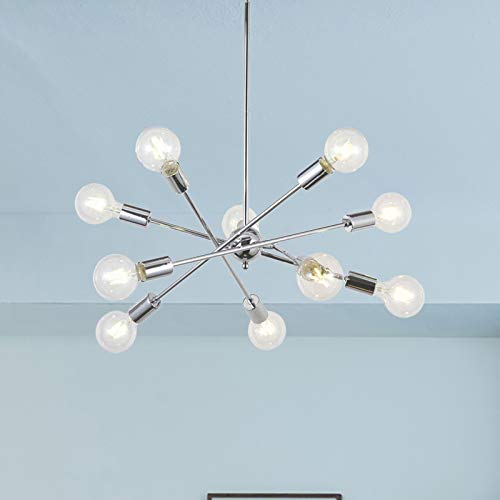 Mid-Century Modern Sputnik Chandelier - 8-Light Silver Metal Ceiling Pendant Lamp for Living Room, Dining Room & Bedroom Lighting Decor
