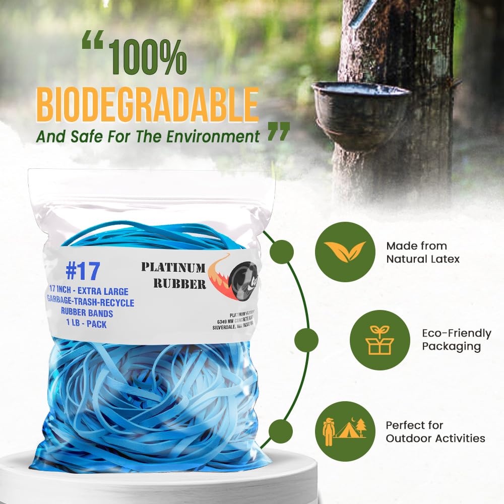 Heavy Duty Rubber Bands for Large Trash Cans - 17 Inch Blue Garbage Bag Holders (25-Pack) - Fits 55-100 Gallon Totes, Drums & Compactors - Secure Kitchen, Outdoor & Commercial Waste Bins