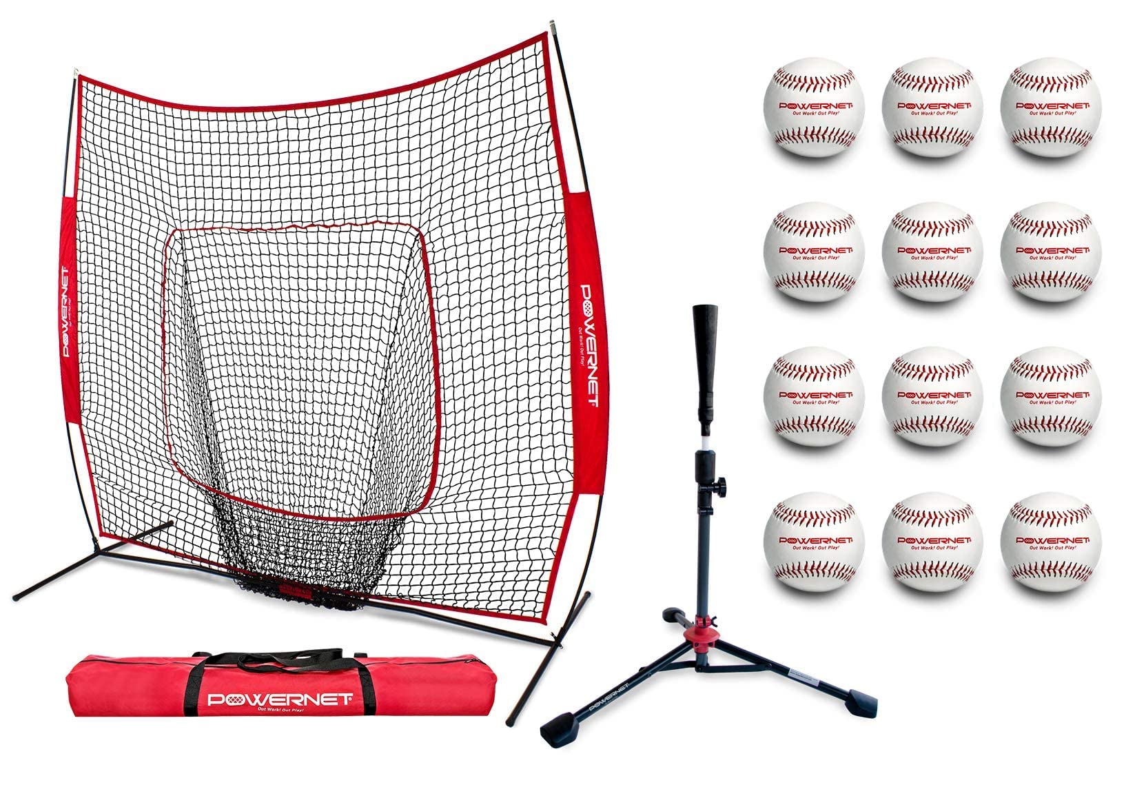 Corbin Carroll 7x7 Baseball & Softball Practice Net with Travel Tee & 12 Baseballs - Hitting, Pitching, Batting & Fielding Training Equipment for Youth & Adults - Perfect for Backyard, Field & Indoor Practice