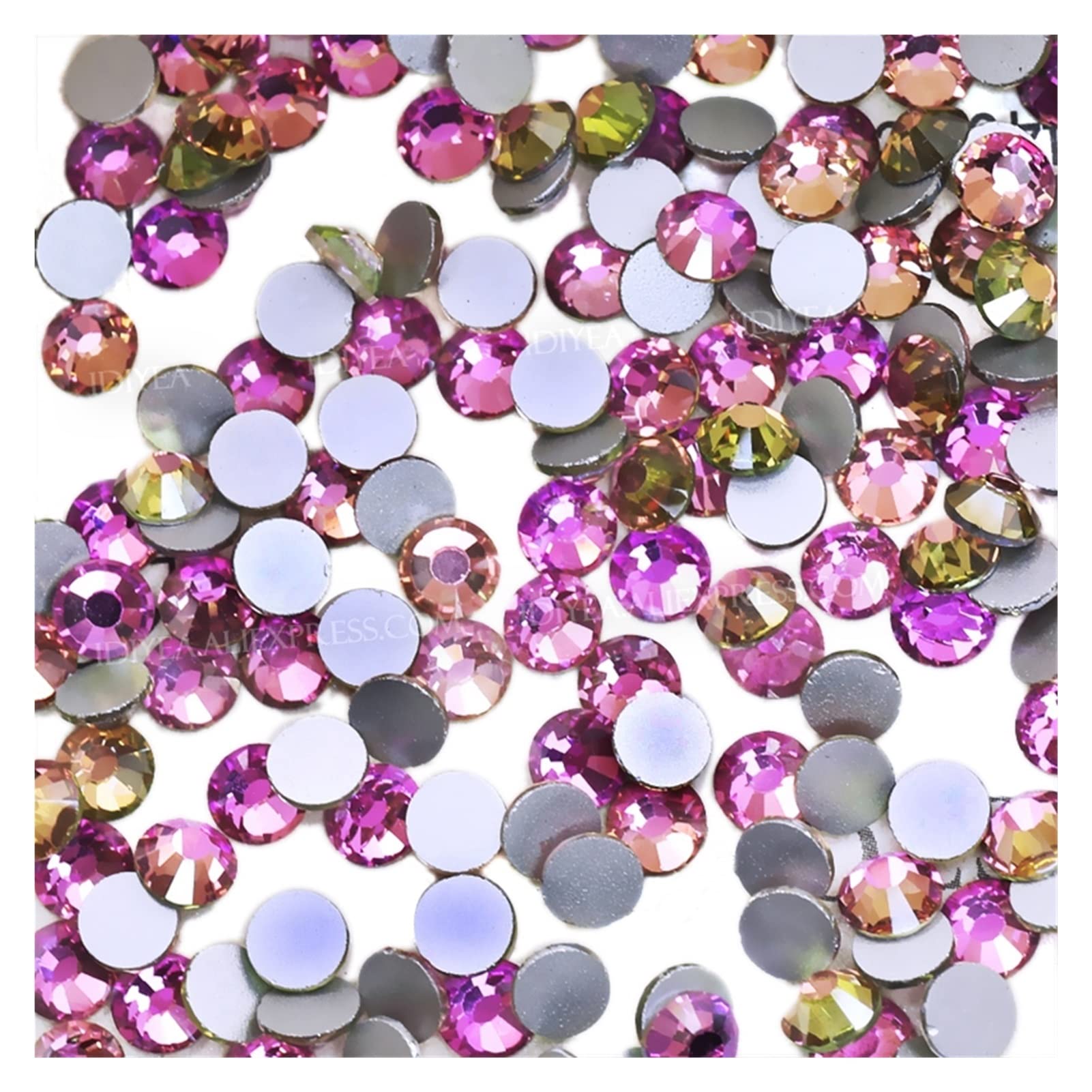 Rose Violet Non Hot Fix Rhinestones 3D Nail Art Crystals - SS3 Size 1440PCS Glass Glitters for DIY Manicure, Nail Decor (Rose Vitrail Color) - Perfect for Nail Salons, Home Manicure, Wedding & Party Nail Designs