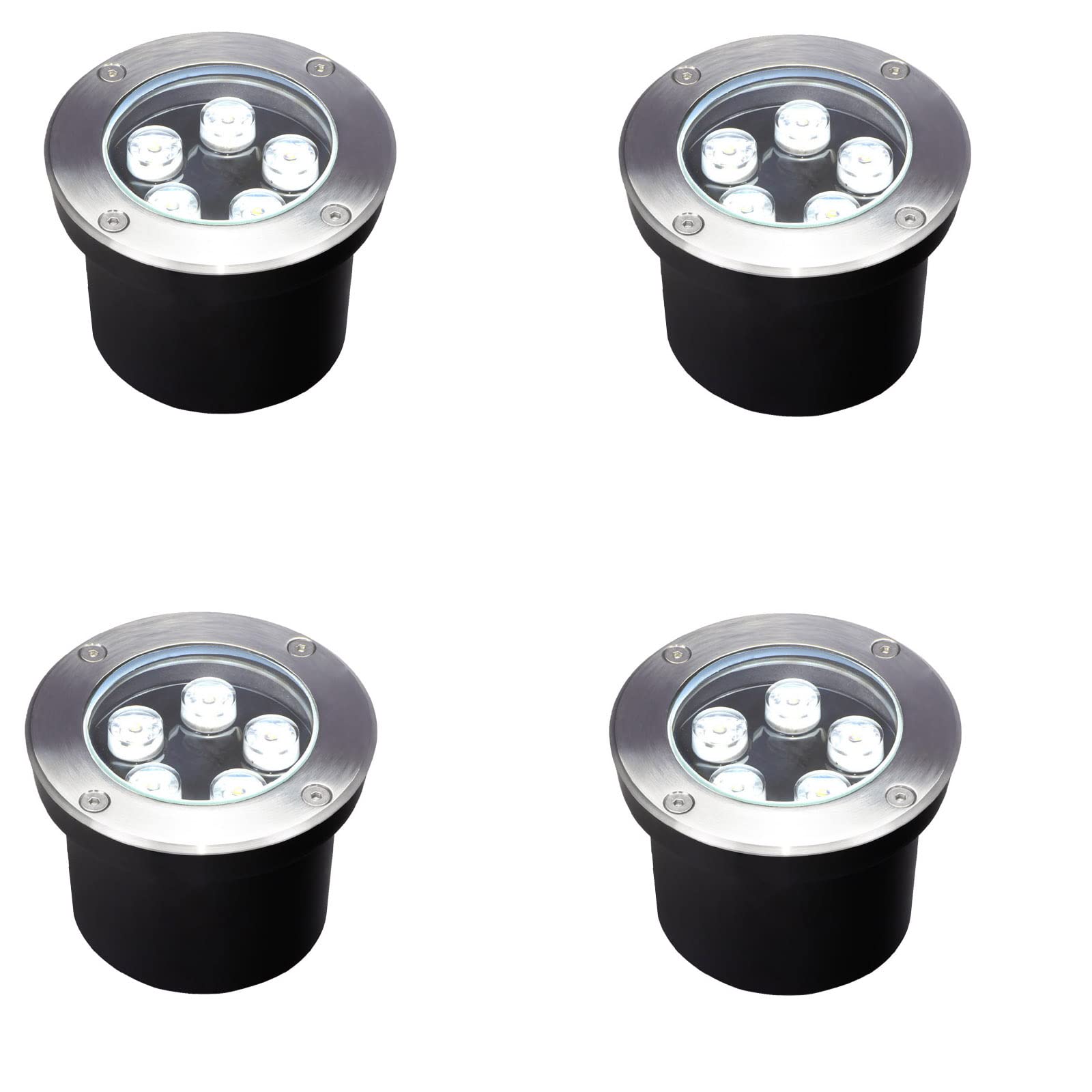 Outdoor Well Lights In Ground 110V 120V, 5W Waterproof Recessed Landscape Lighting for Pathways, Patio, Driveway - 6500K White (Pack of 4) - Perfect for Modern Home Exterior, Garden & Step Lighting