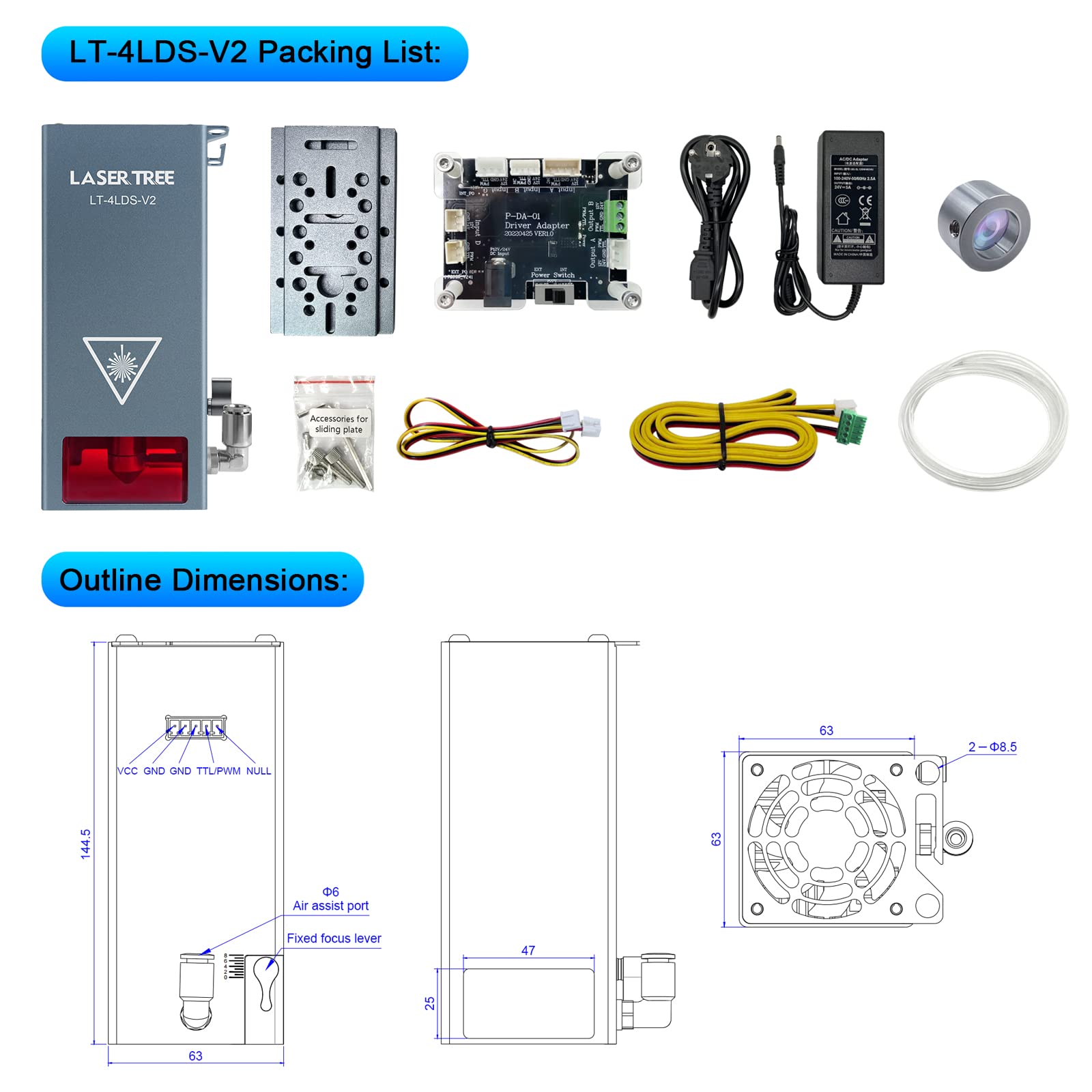 20W Laser Engraver Module with Air Assist - 20000mW High Power Laser Cutter for Metal, Steel, Wood & Acrylic - Precision Quad-Compression Spot Head with 340+ Color Engraving - Perfect for DIY Crafts, Jewelry Making & Industrial Marking