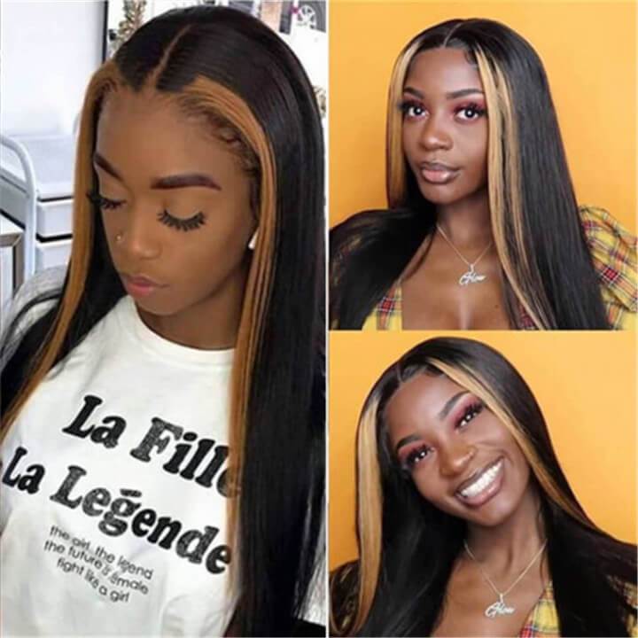 Eullair 13x4 Body Wave Lace Front Wig - Colored Blonde Skunk Stripe Human Hair Wig for Women | Perfect for Cosplay, Halloween, and Daily Fashion Styling