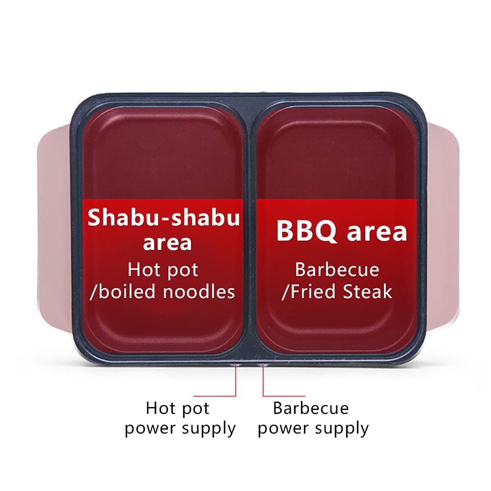 2-in-1 Electric Grill and Hot Pot - Smokeless Indoor Griddle with Adjustable Temperature, 1200W Portable Non-Stick Teppanyaki Pan - Perfect for Family BBQ, Hot Pot Parties, Camping & Home Cooking (Pink)