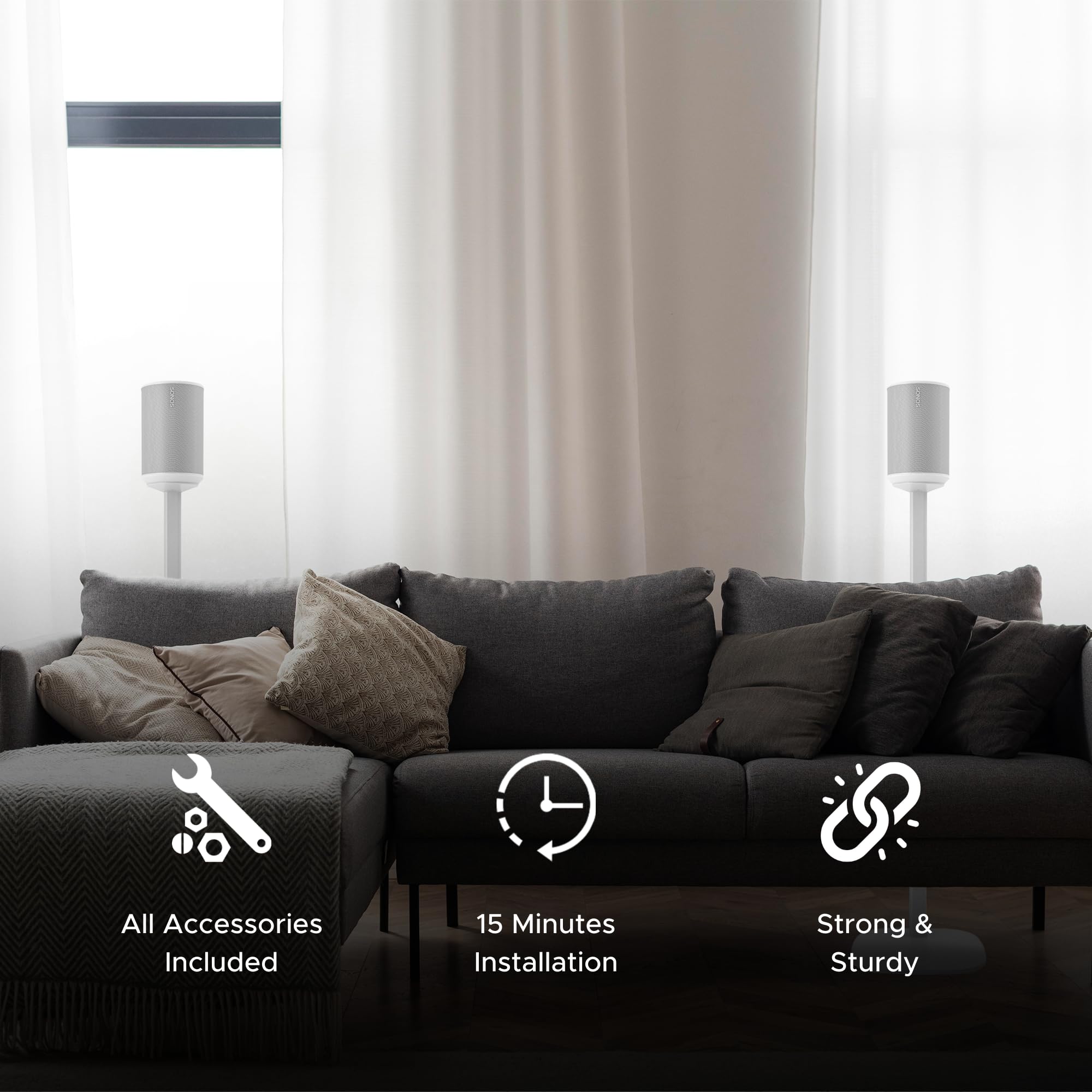 Sonos ERA 100 Floor Stand Twin Pack (2pcs) - Premium Speaker Stands Compatible with Sonos One & Play 1 - White UK Designed Accessories - Perfect for Living Room, Bedroom & Home Theater Setup