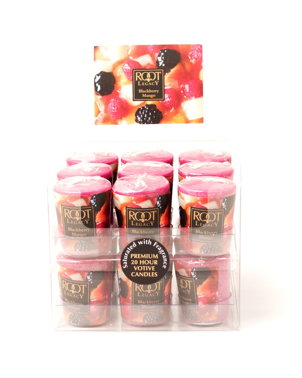 20-Hour Long Burning Root Votive Candles - 18 Pack Blackberry Mango Scented Candles for Home Decor, Wedding Centerpieces & Relaxation