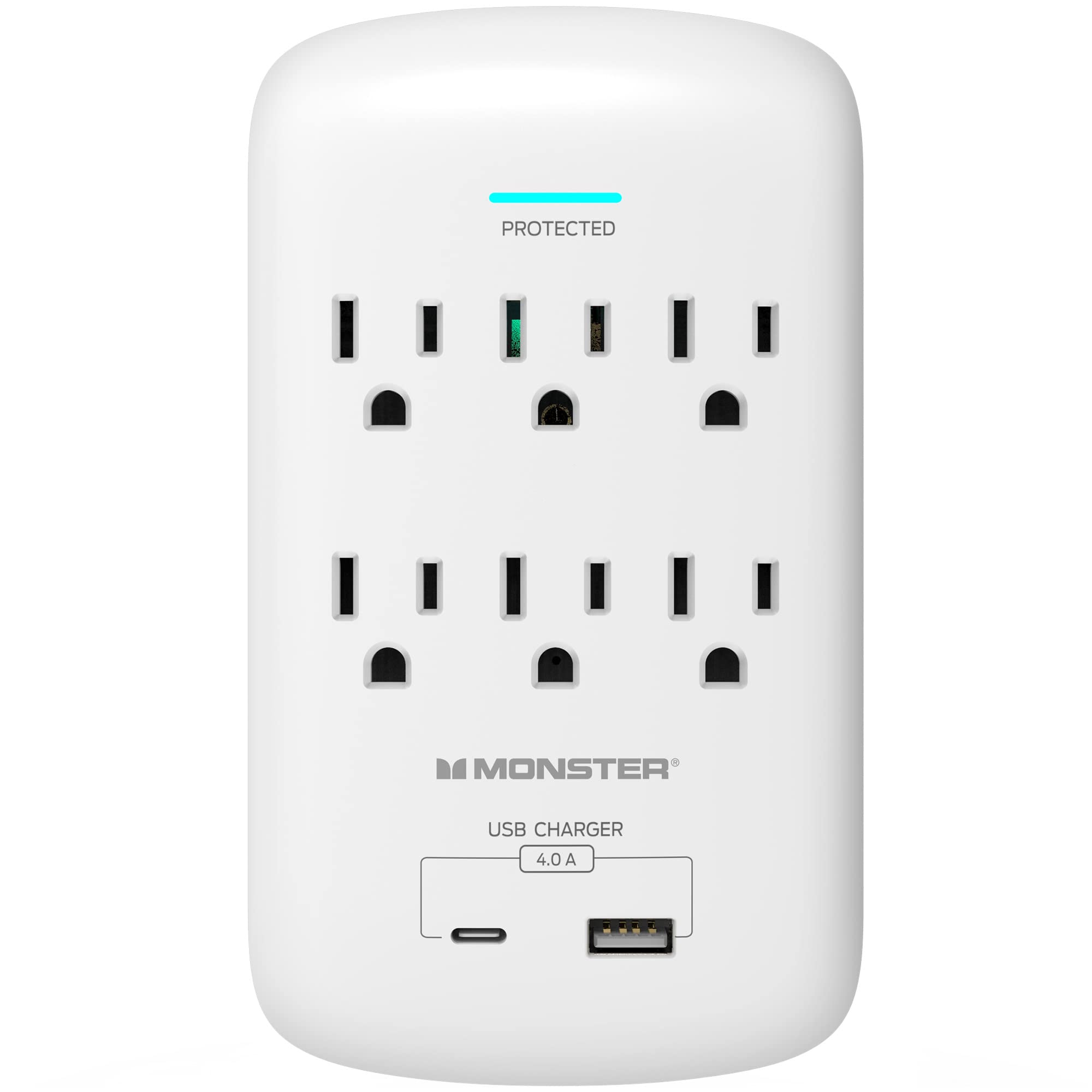 6-Outlet Wall Tap Plug with Surge Protector - 2 USB Ports, 1200J, ETL Listed - Perfect for Home, Office, Travel, Charging Smartphones, Computers & Appliances