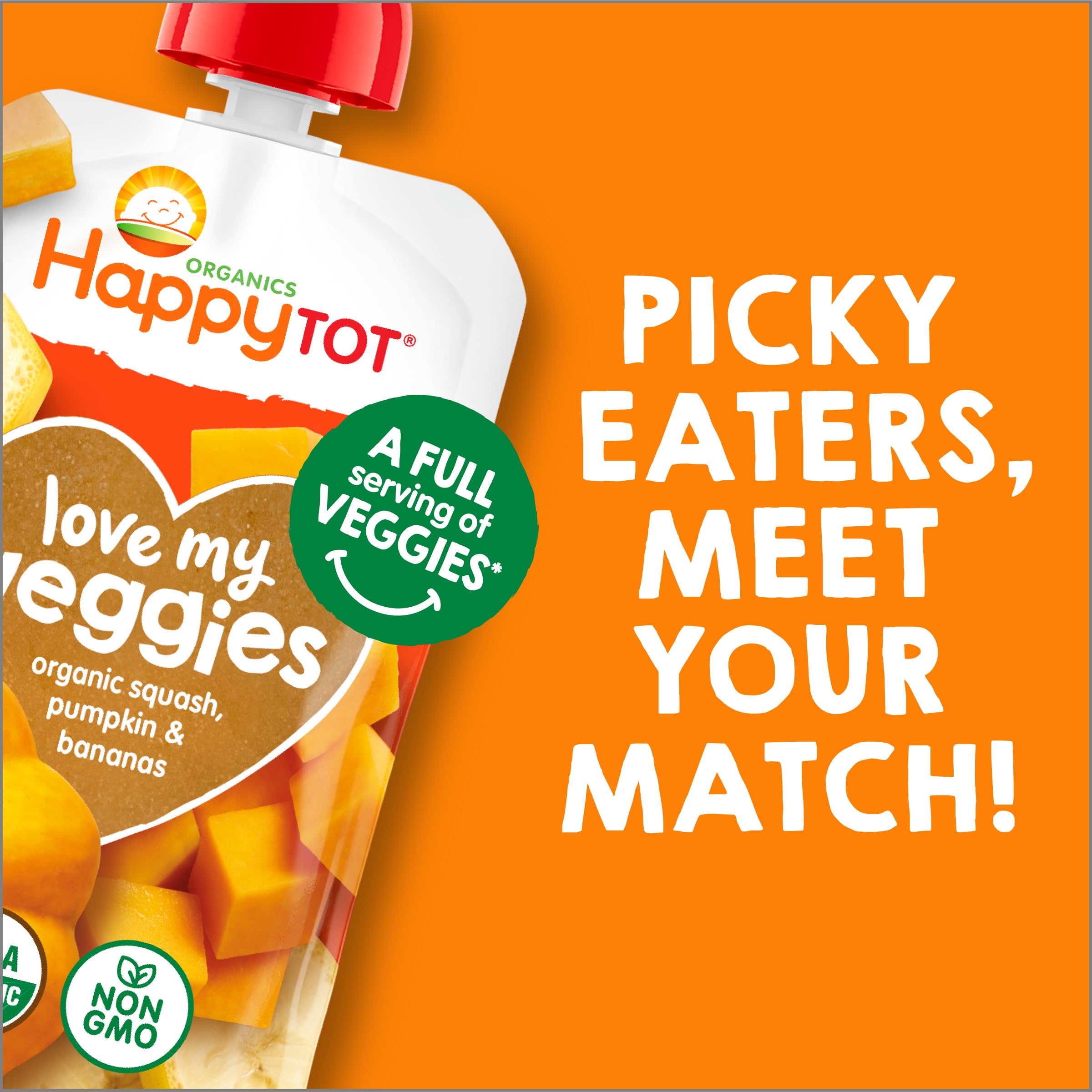 Happy Tot Organic Stage 4 Baby Food Pouches - Gluten Free Vegan Snacks with Squash, Pumpkin & Bananas - 4.22 oz Pouch (Pack of 16) - Perfect for On-the-Go Toddler Meals & Healthy Snacking