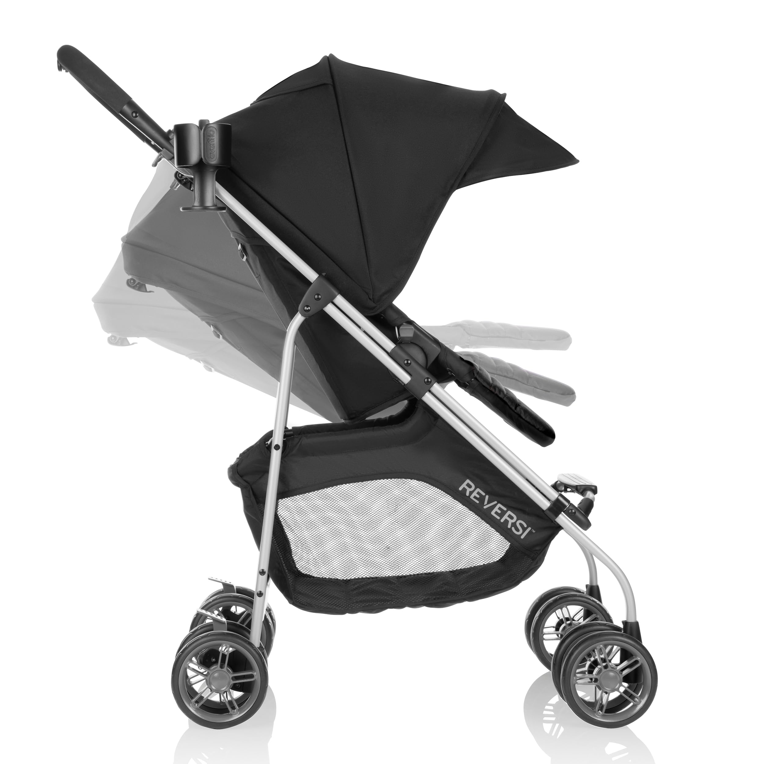 Evenflo Reversi Lightweight Reversible Stroller - Compact Foldable Baby Stroller with Adjustable Canopy & Parent Tray, Altair Black | Perfect for Travel, Shopping & Daily Walks