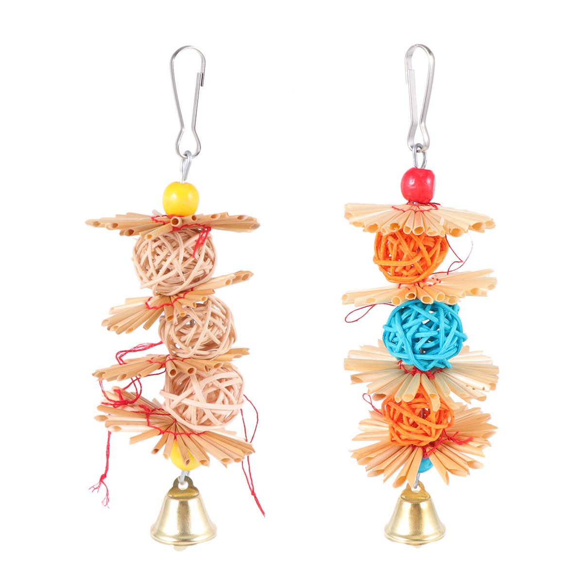 Scicalife 2 Pack Natural Rattan Chew Toys with Bell for Parrots - Hanging Bird Cage Toy for Cockatiels, Conures & Small Birds - Perfect for Playtime & Stress Relief - Great Pet Gift Idea for Bird Lovers
