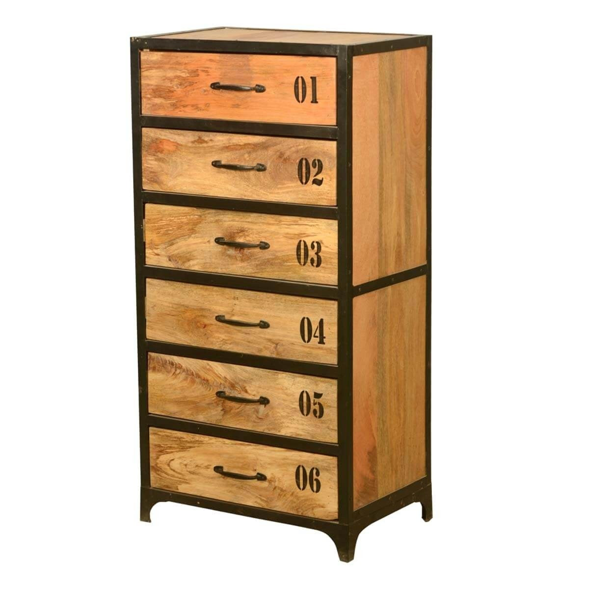Earth Industrial Indian Mango Wood 6-Drawer Tall Chest Dresser - Perfect for Bedroom Storage, Living Room Organization & Home Decor