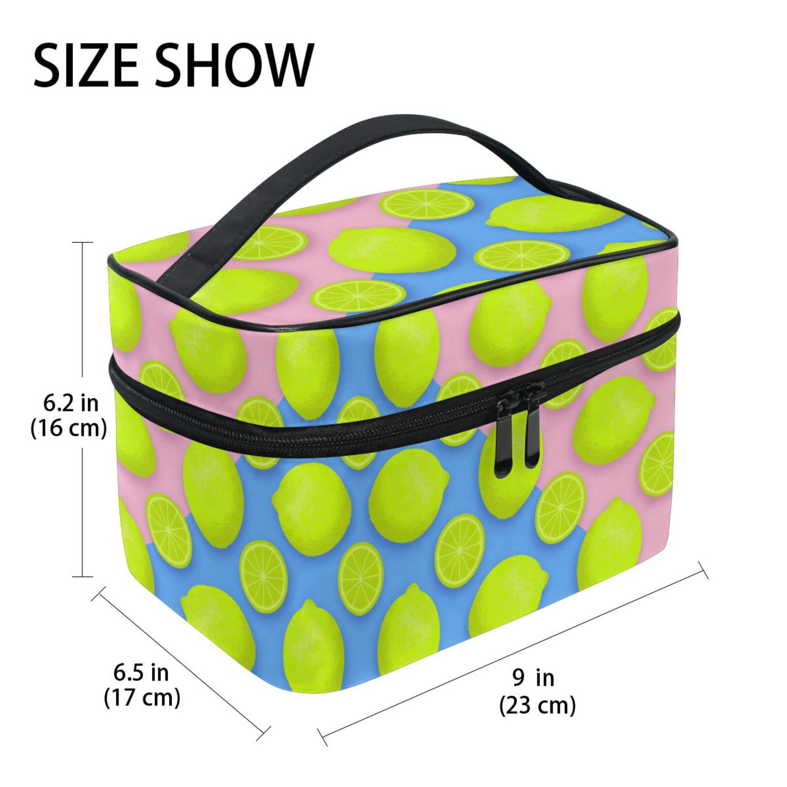 Stylish Red & Blue Lemon Print Cosmetic Bag with Zipper - Waterproof Makeup Pouch & Toiletry Organizer for Women & Girls | Perfect for Travel, Gym, and Daily Essentials Storage