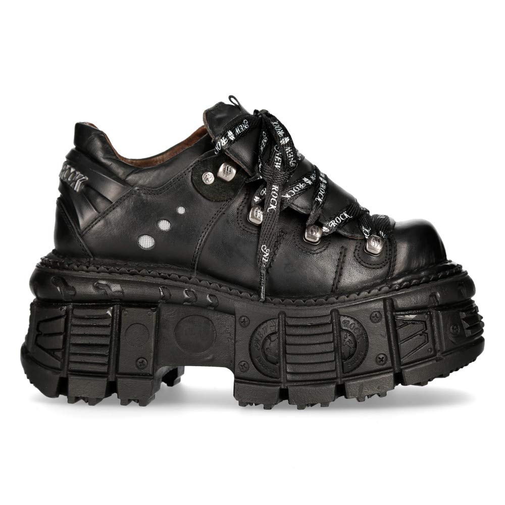 New Rock M-TANK120N Women's Black 100% Genuine Leather Gothic Punk Platform Ankle Boots - Perfect for Concerts, Nightclubs & Alternative Fashion Outfits