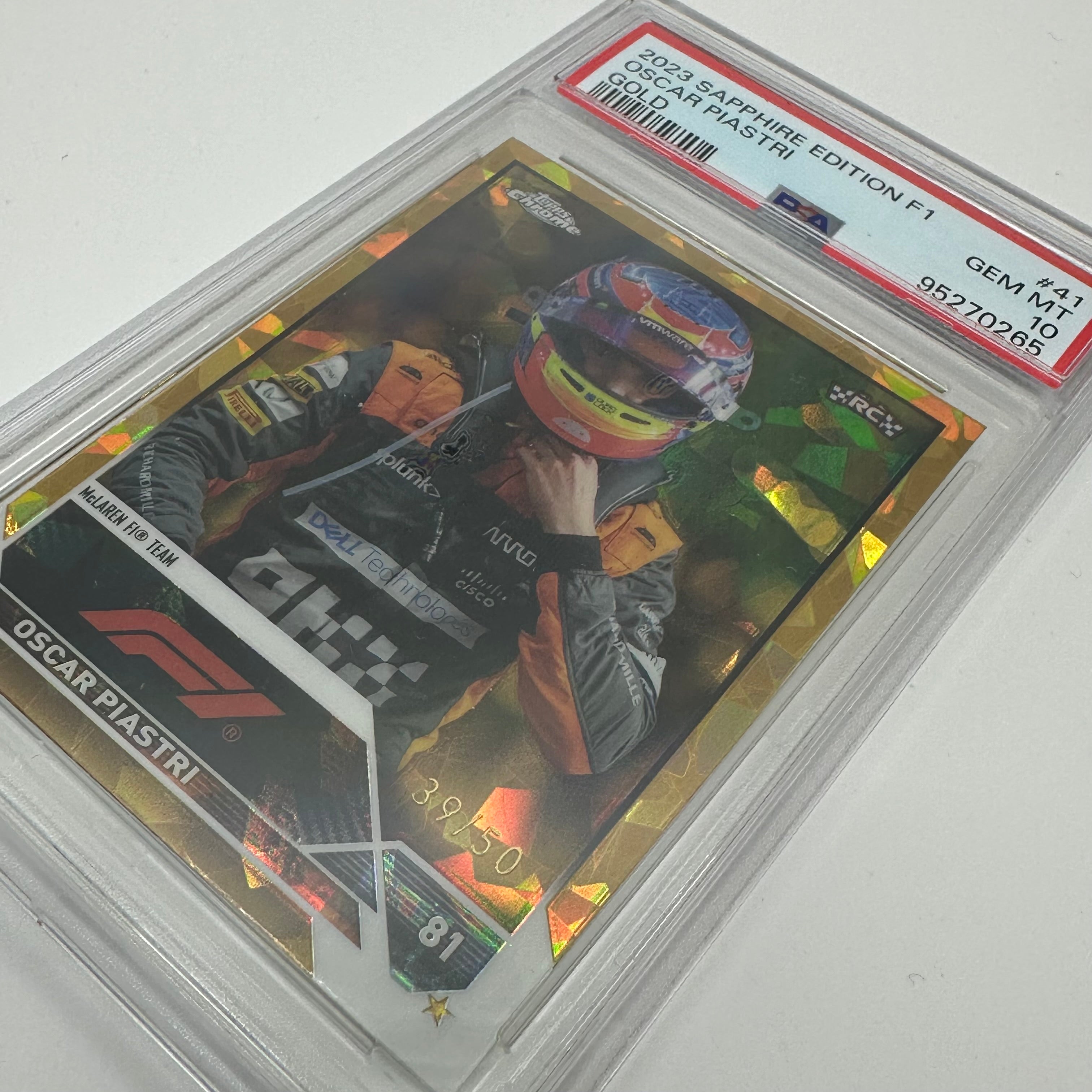 2023 Topps Chrome F1 Oscar Piastri #41 Gold Sapphire Rookie Card PSA 10 39/50 - Perfect for F1 Collectors and Racing Memorabilia Enthusiasts