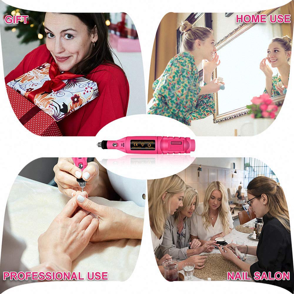 Professional Electric Nail Drill Kit - Rechargeable Manicure & Pedicure Machine with 6 Bits, Nail File Buffer for Acrylic Nails, Toe Care & Polish - Perfect for Salon, Home Use & DIY Nail Art