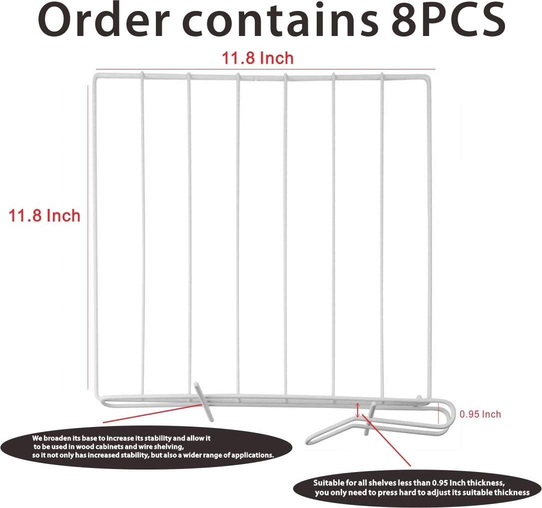 8-Pack White Acrylic Closet Shelf Dividers - Adjustable Vertical Wood Shelf Organizers for Wire Shelving - Perfect for Closet, Pantry & Storage Organization