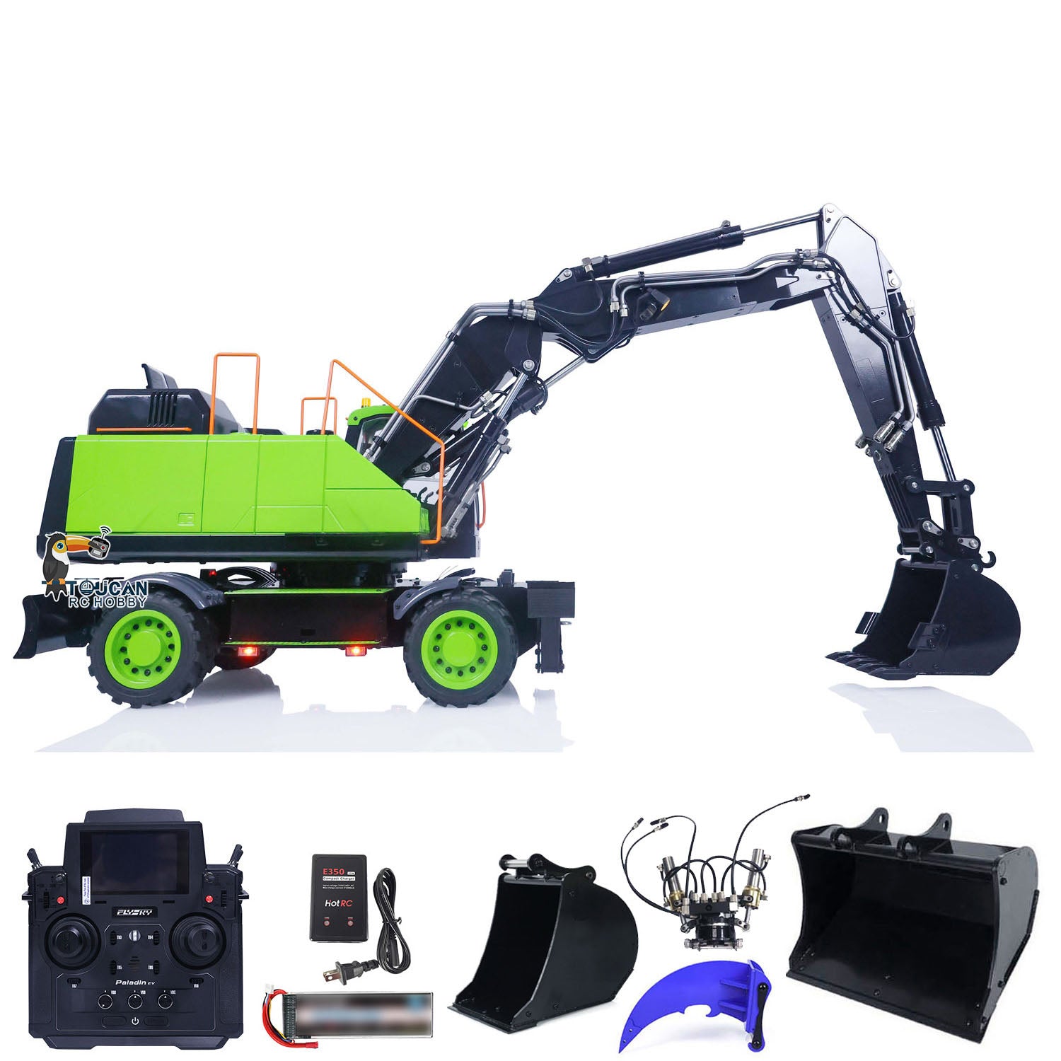 1/14 Scale Metal EC380 MT Model RC Excavator - Hydraulic Wheeled Radio Control Engineering Vehicle with Tiltable Clamshell Bucket for Construction Simulation & Hobbyist Collectors - Perfect for Outdoor Play, DIY Projects & RC Enthusiasts