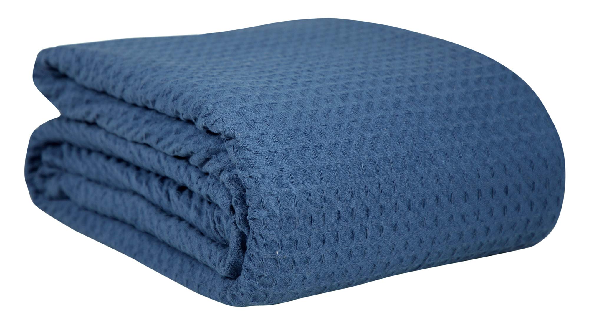 HILLFAIR 100% Combed Cotton Queen Size Blanket – Ultra Soft & Breathable All-Season Waffle Weave Bedding – Lightweight Summer Blanket for Home Decor – Navy Blue Bed Cover for Cozy Nights & Guest Rooms