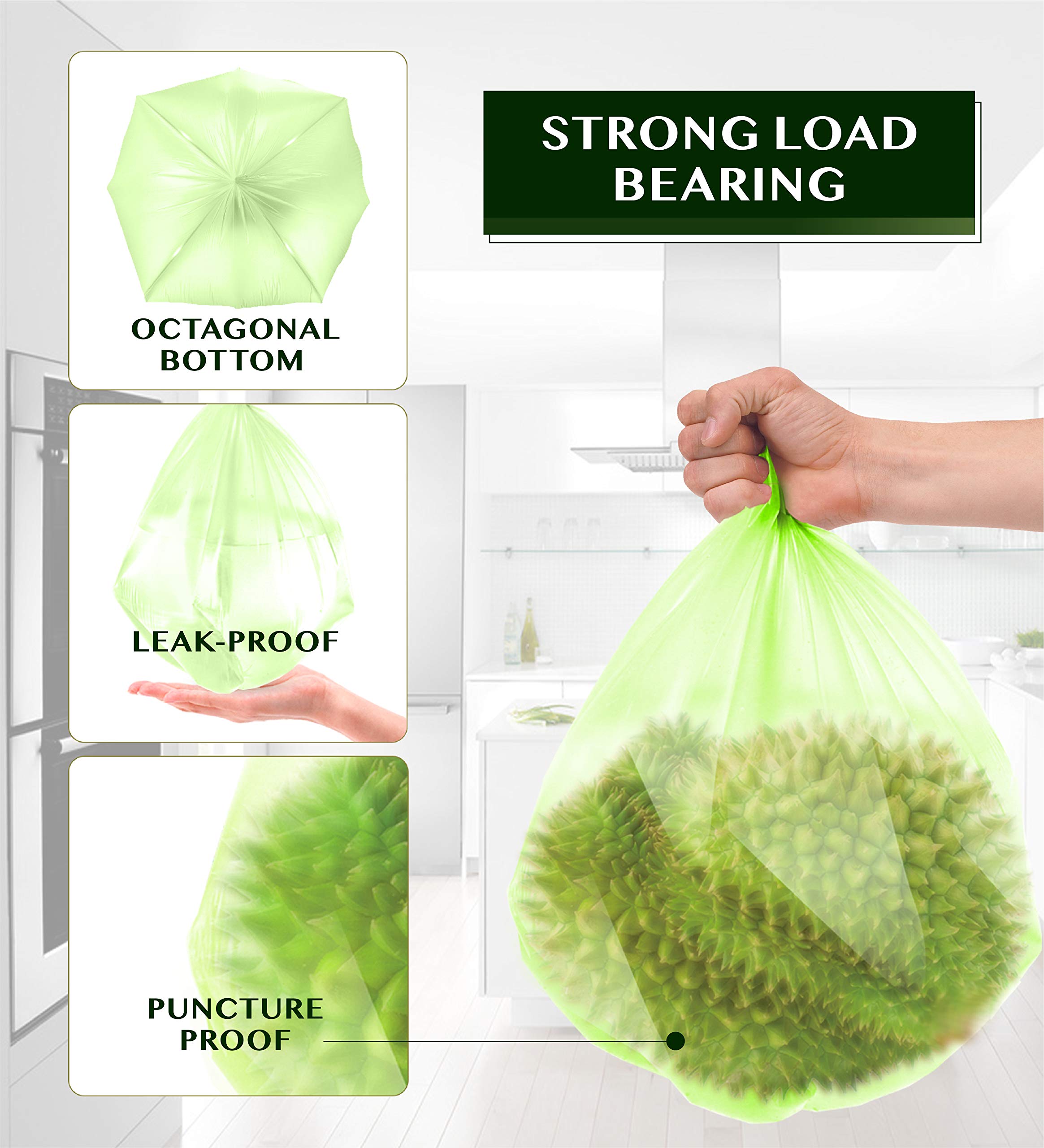 Eco-Friendly Compostable Trash Bags - FORID 8 Gallon (30L) 150 Count Unscented Kitchen Garbage Bags | Durable Thick Wastebasket Liners for Home, Office, Bathroom & Outdoor Use | Biodegradable Green Trash Can Bags (5 Rolls) - Perfect for Recycling & Organic Waste Disposal