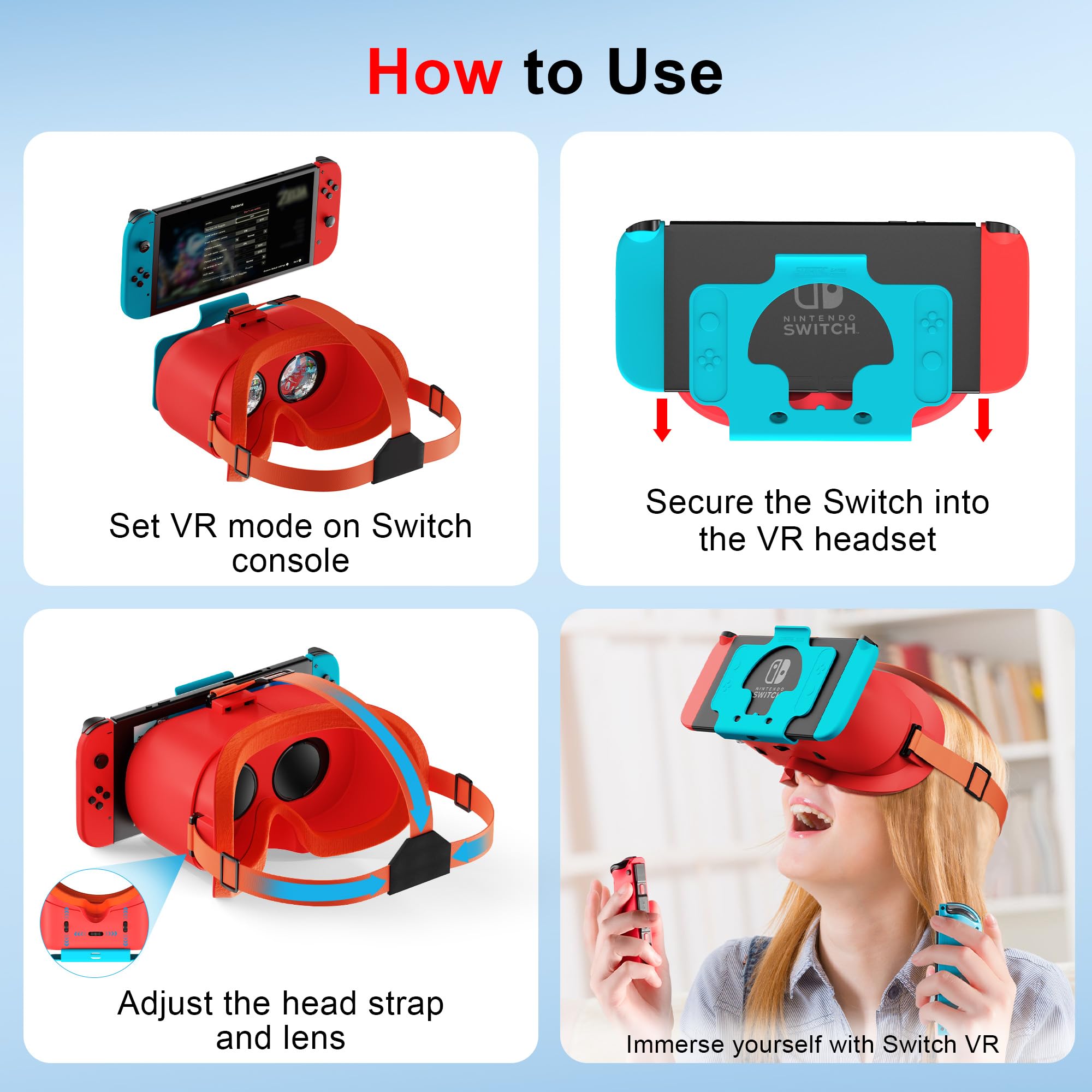 Upgraded VR Headset for Nintendo Switch & Switch OLED - Adjustable HD Lenses, Comfortable Head Strap | Virtual Reality Glasses for Gaming, 3D Movies & VR Experiences | Perfect Switch Accessory for Labo VR Kit & Family Entertainment