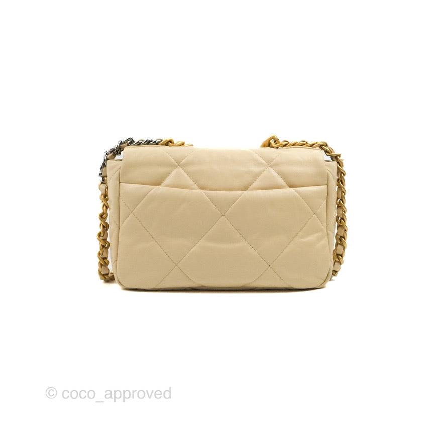 Chanel 19 Small Beige Goatskin Leather Bag with Mixed Gold & Silver Hardware - Luxury Shoulder Bag for Women, Perfect for Date Night & Special Occasions