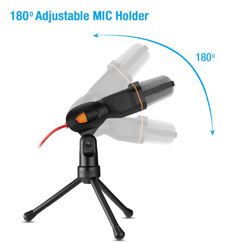 Professional 3.5mm Wired Microphone with Tripod Stand - Stereo Condenser Mic for PC, Phone, Karaoke, Streaming & Podcasting (Black) | Perfect for Home Recording, Gaming & Voice Chats
